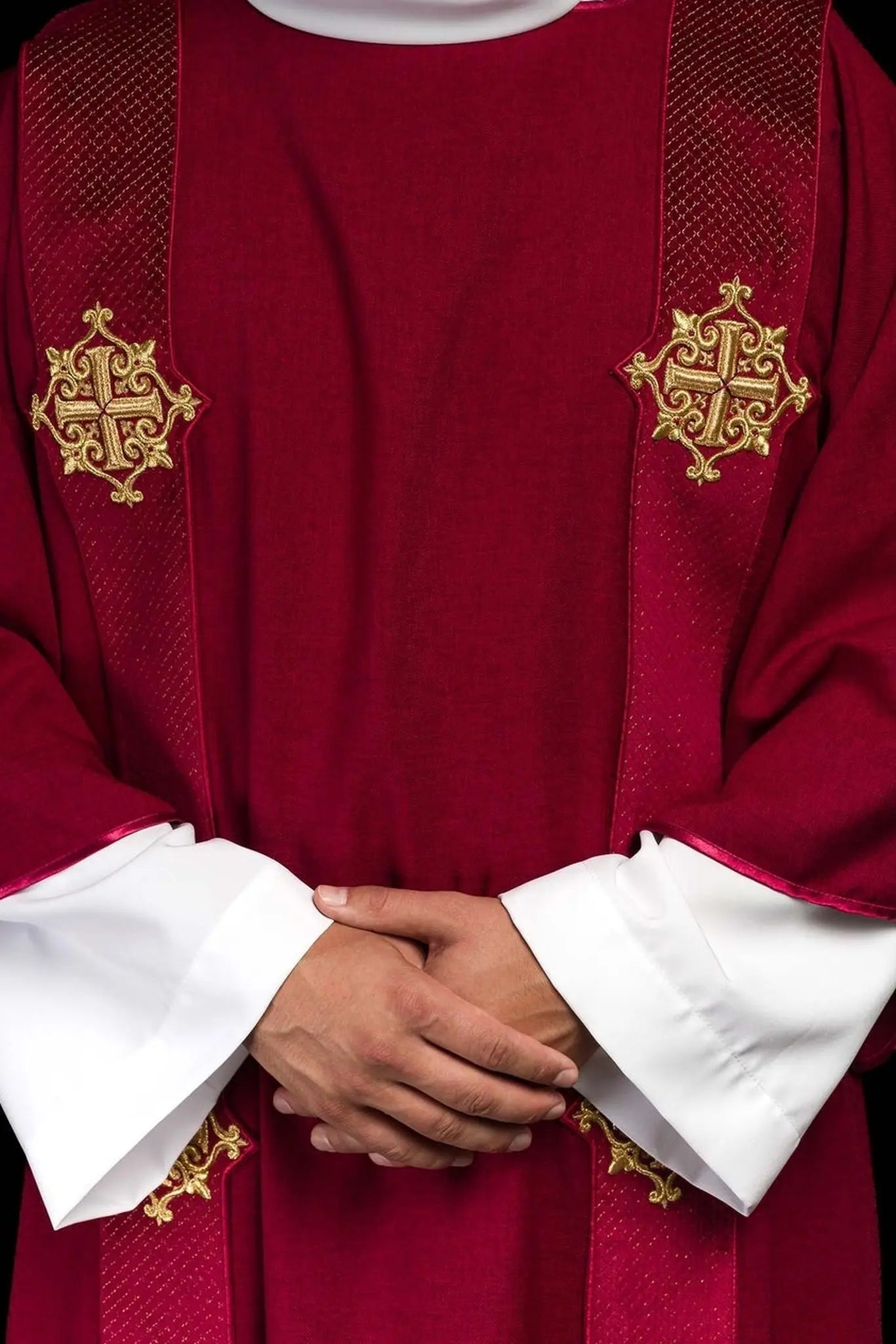 Red Dalmatic with Velvet Bands and Cross Symbols