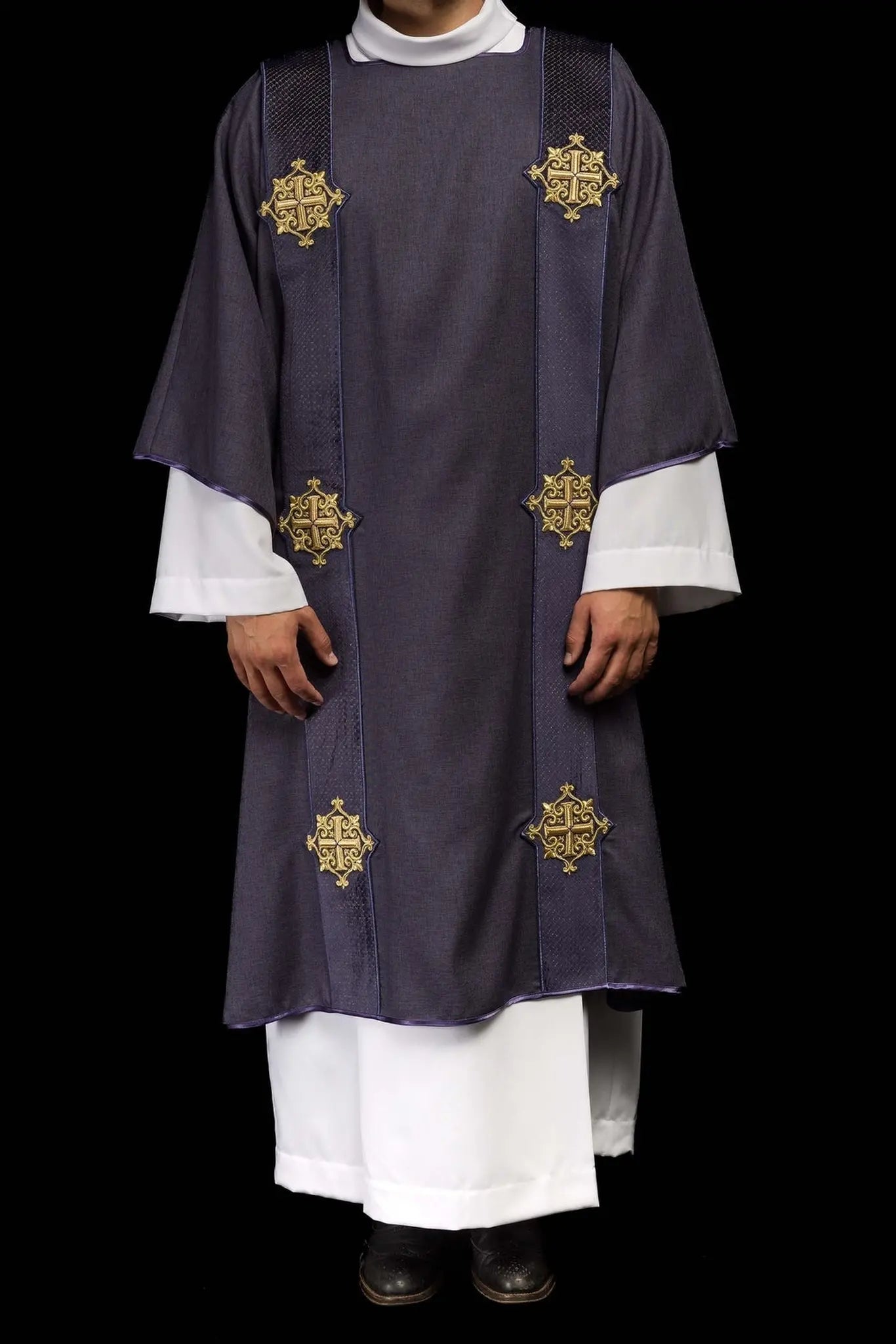 Purple Dalmatic with Velvet Bands and Cross Symbols