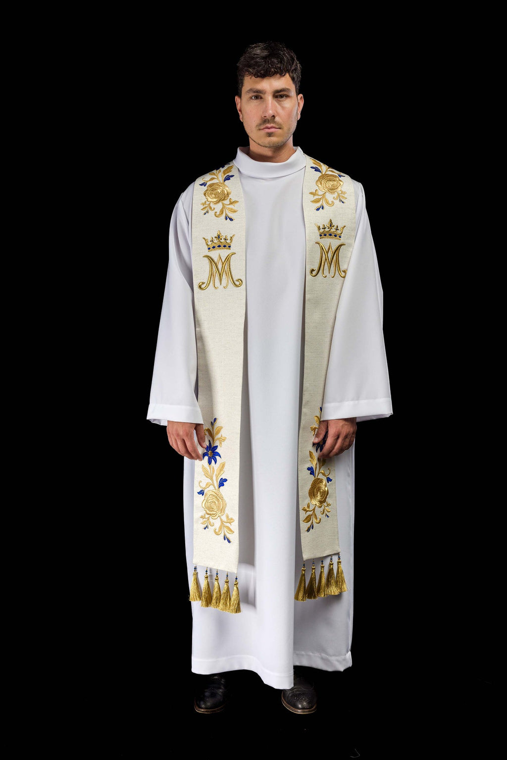 Stuła haftowana z symbolem Maryjnym - ORNATY.PL