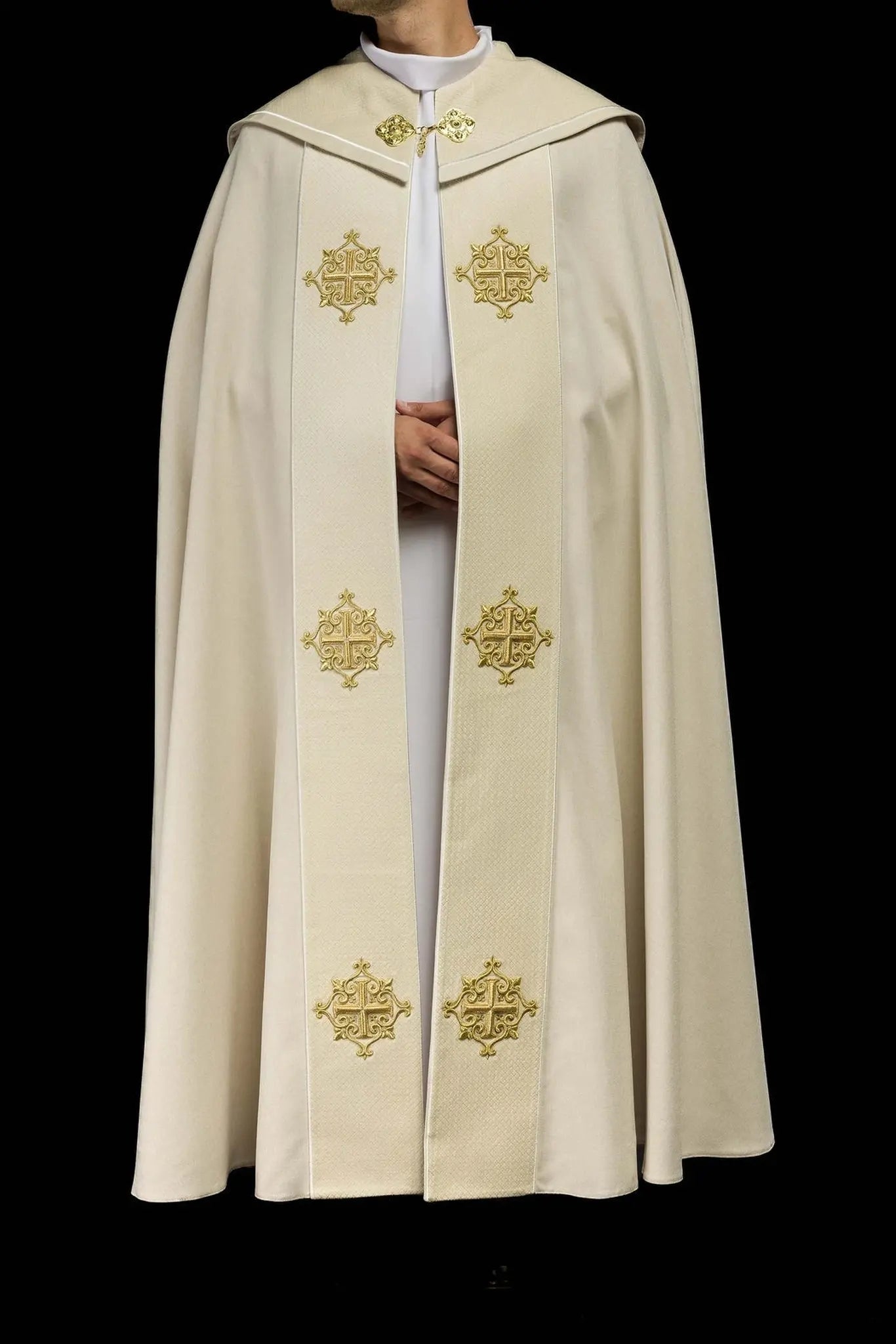 Liturgical Cope with Ecru Velvet Band and Cross Embroidery