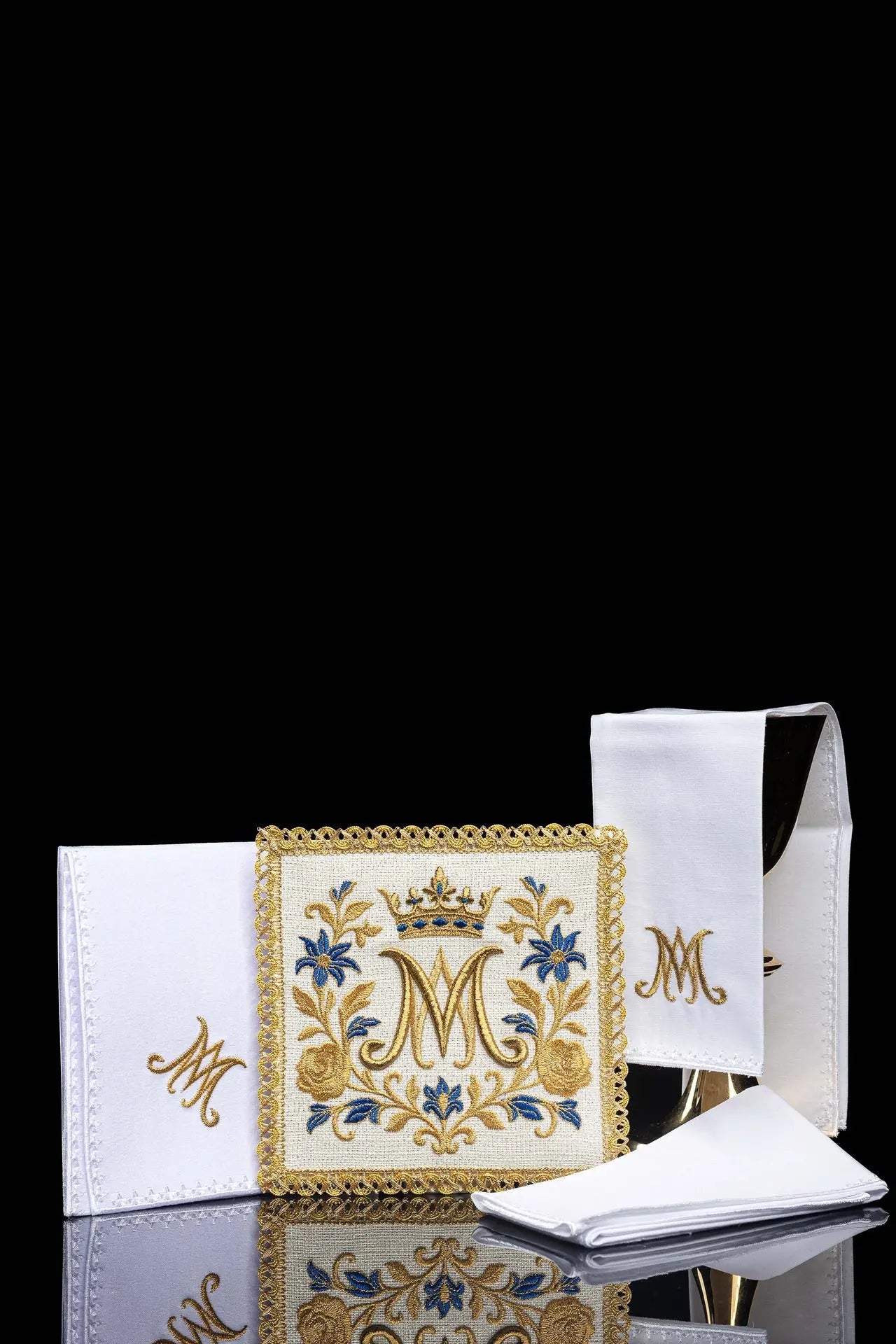 Chalice Linen Set with Royal Marian Monogram Embroidery
