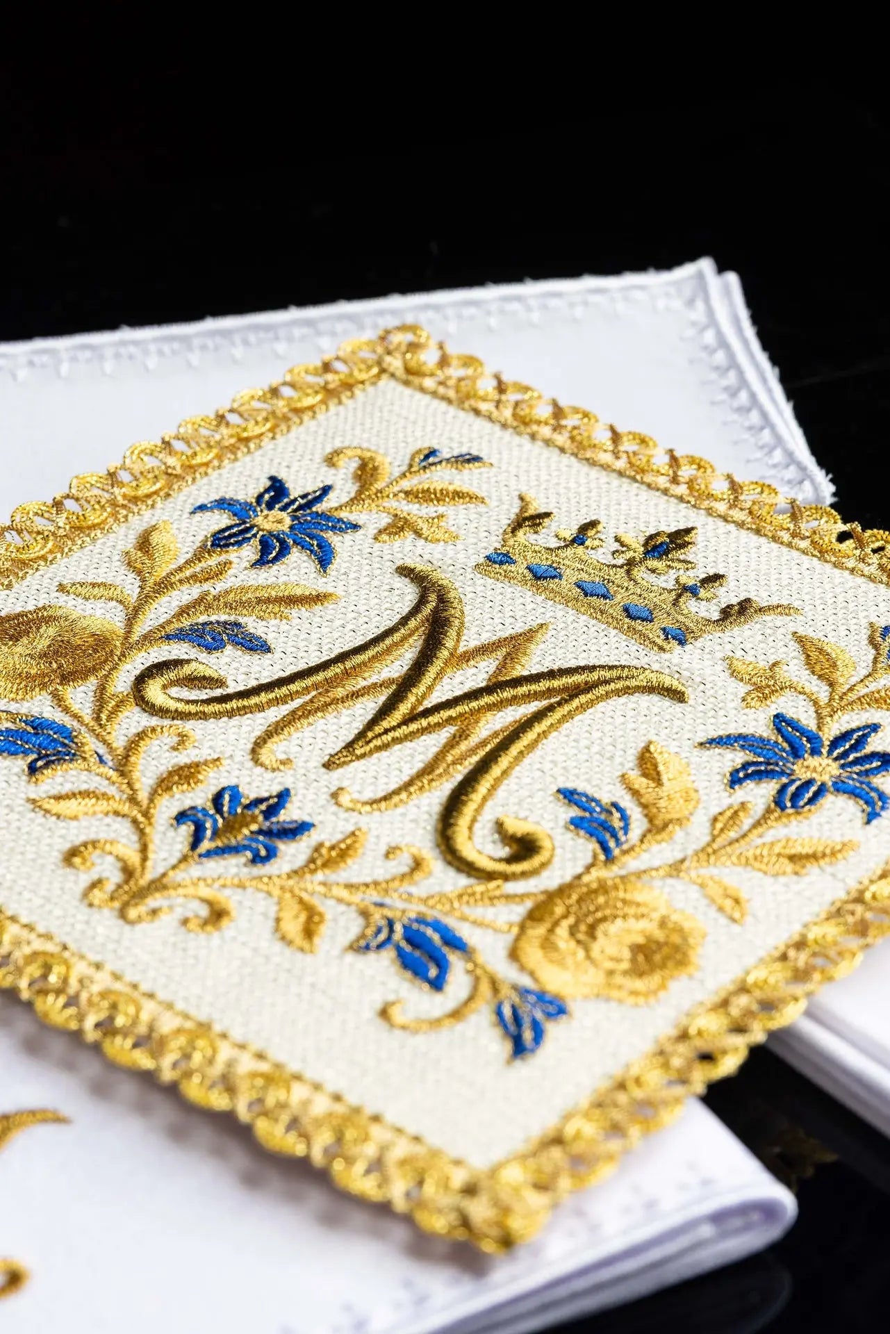 Chalice Linen Set with Royal Marian Monogram Embroidery