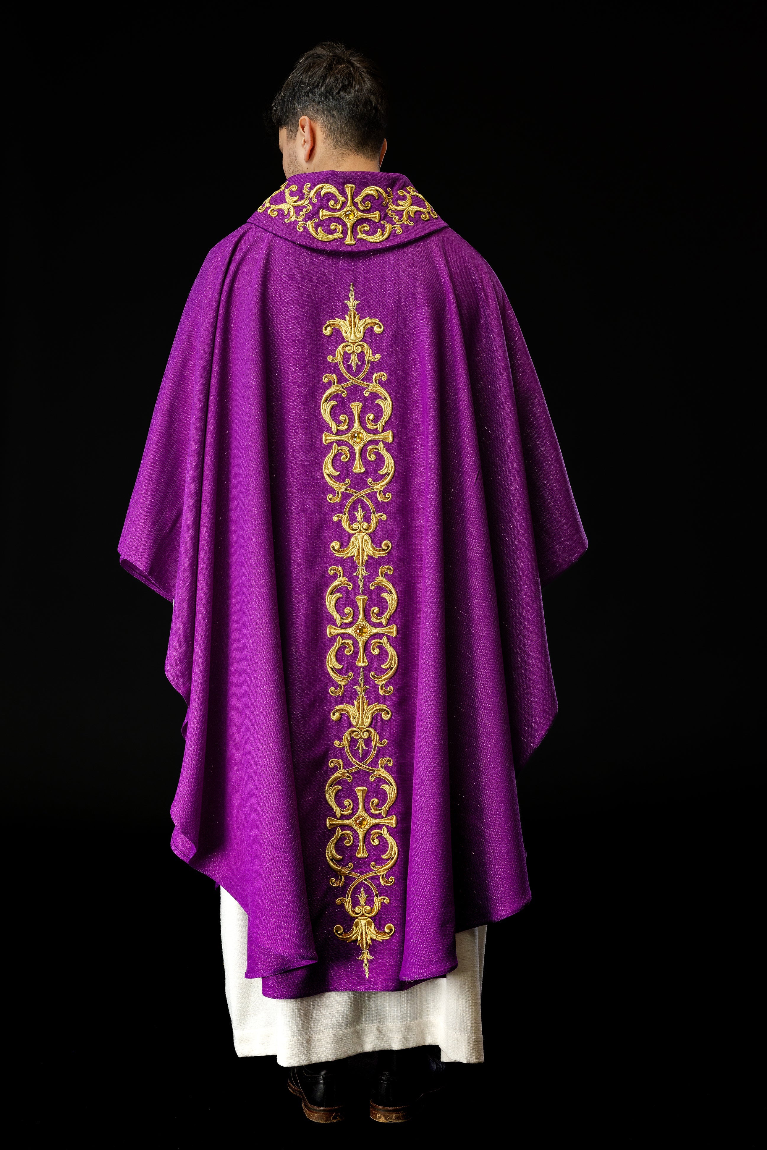 Purple chasuble richly embroidered with stones