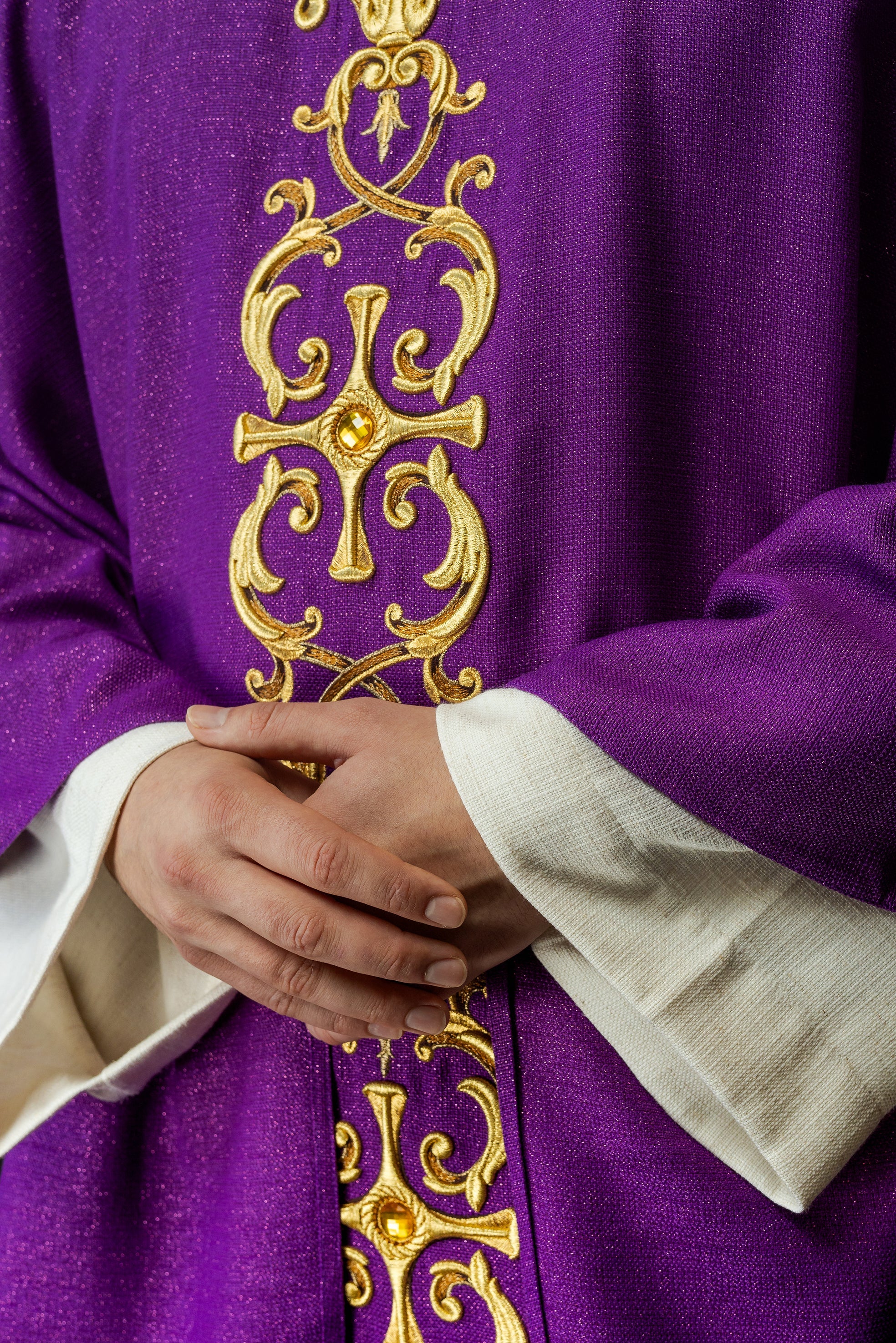 Purple chasuble richly embroidered with stones