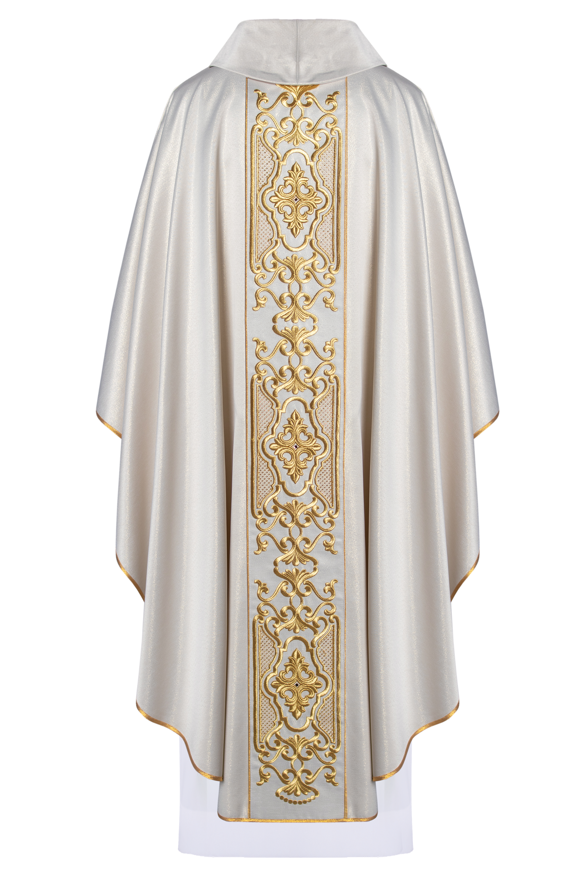 Shimmering fabric chasuble with rich gold embroidery on the belt