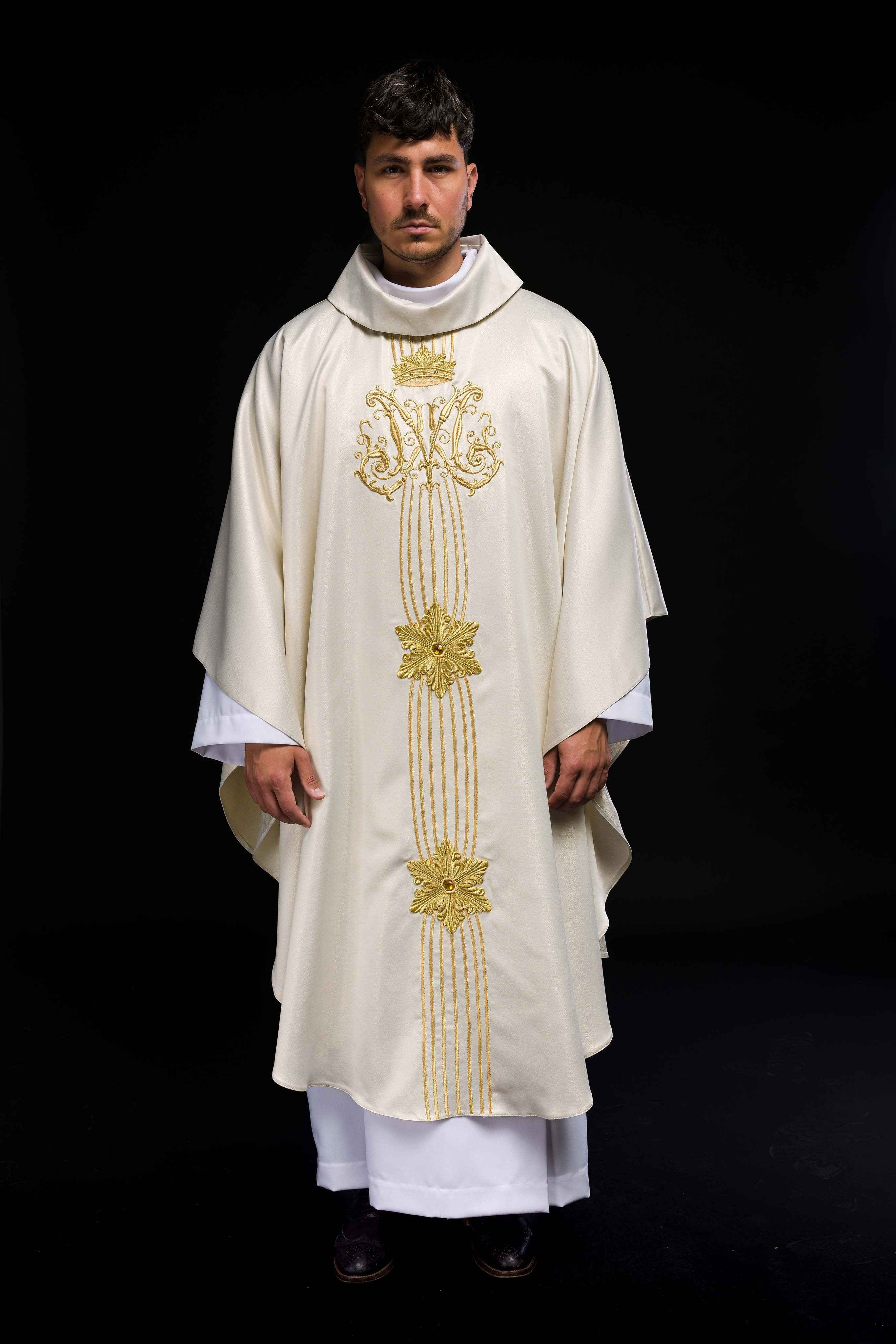 Marian liturgical chasuble shining with stones LE/7025 ECRU