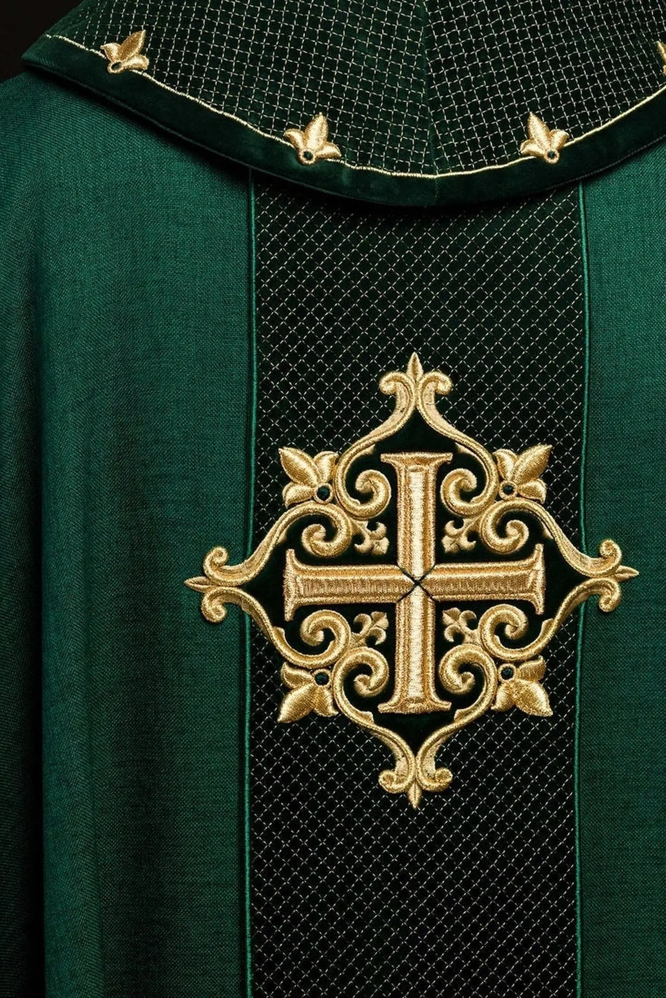 Chasuble embroidered on velvet with the symbol of the Green Cross