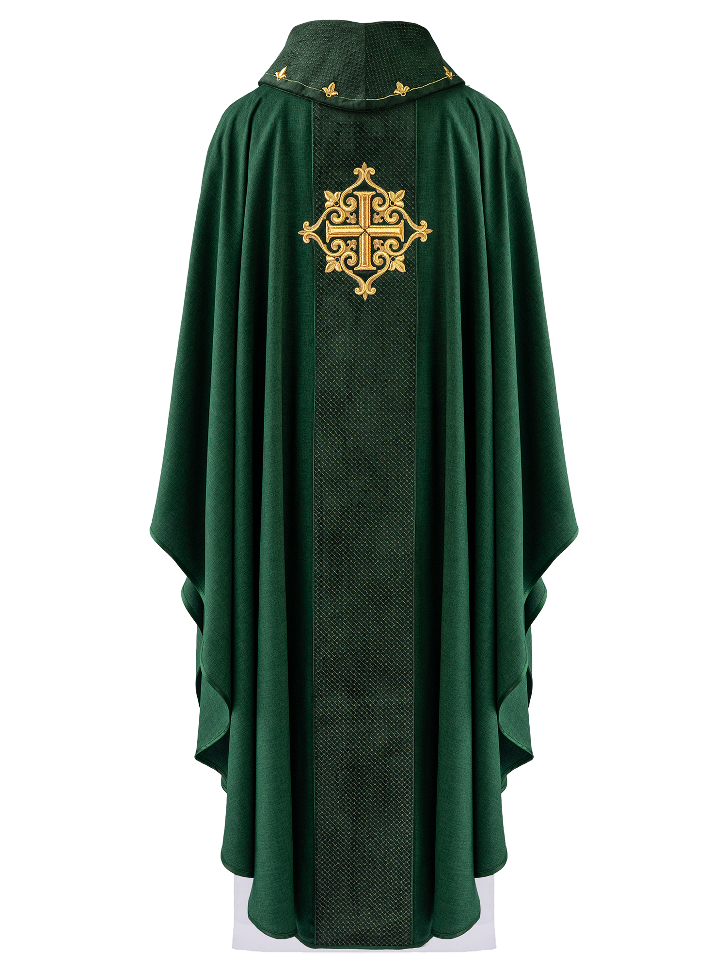 Chasuble embroidered on velvet with the symbol of the Green Cross