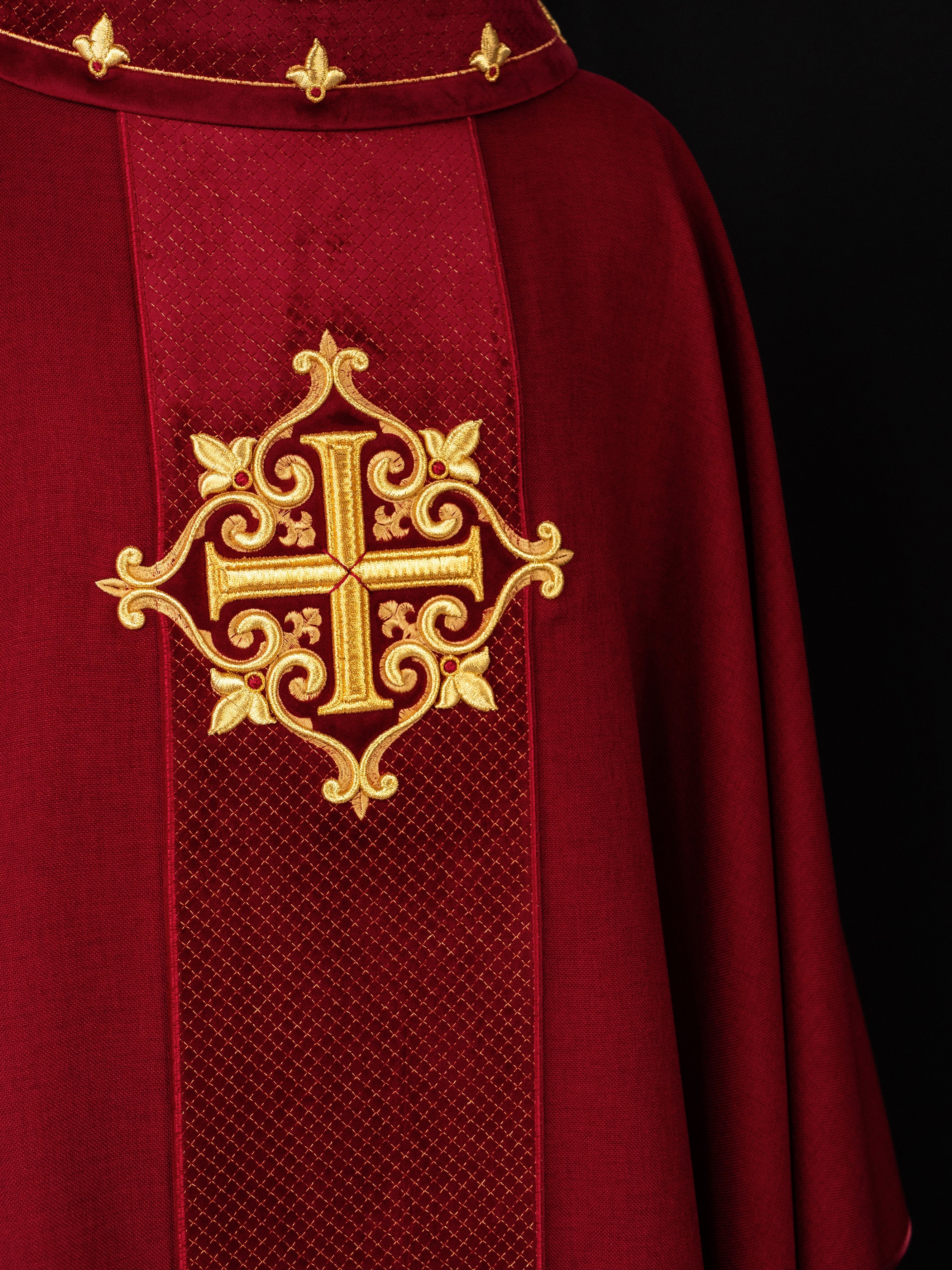 Chasuble embroidered on velvet with the symbol of the Red Cross