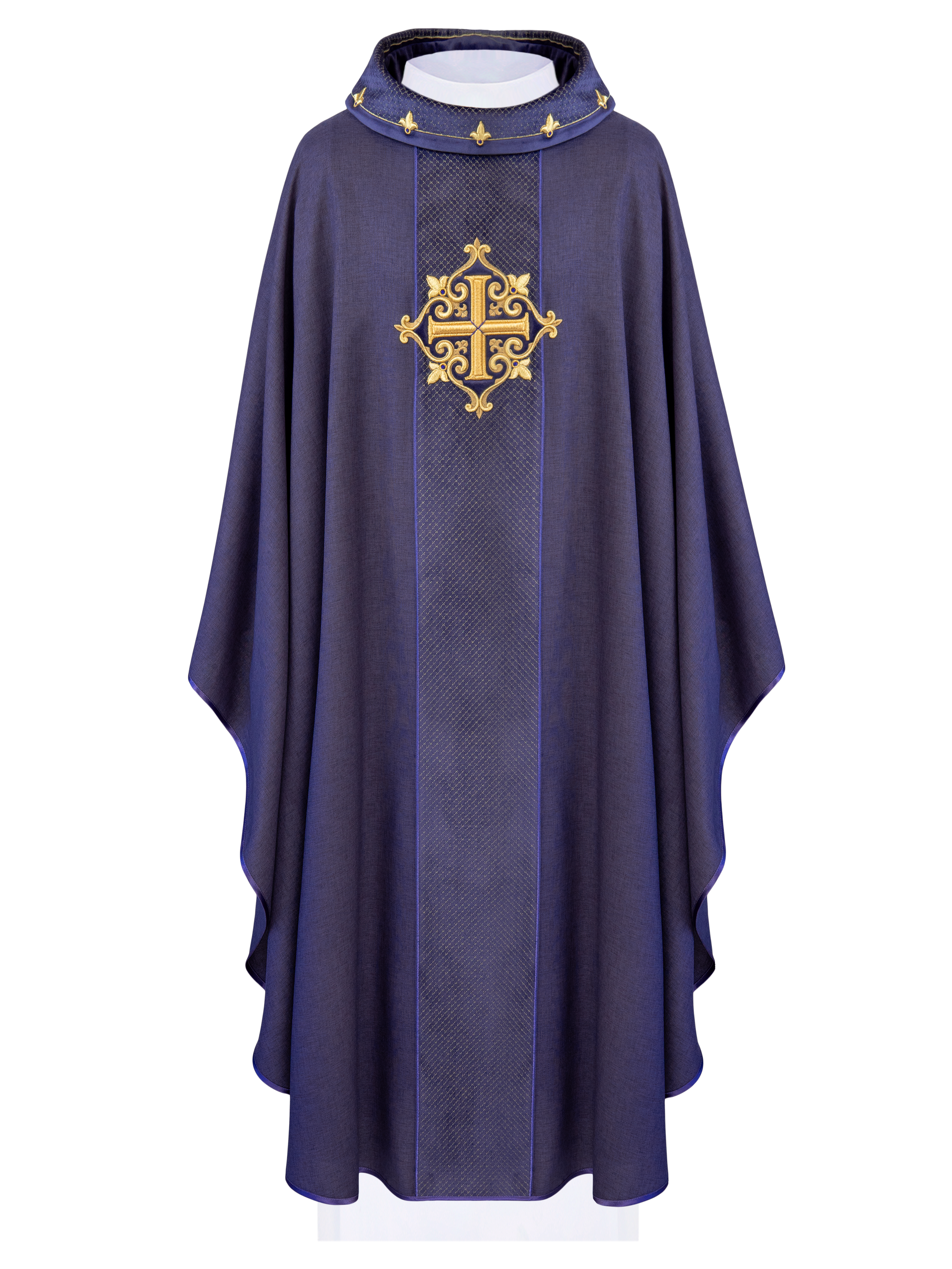 Chasuble embroidered on velvet with the symbol of the Purple Cross