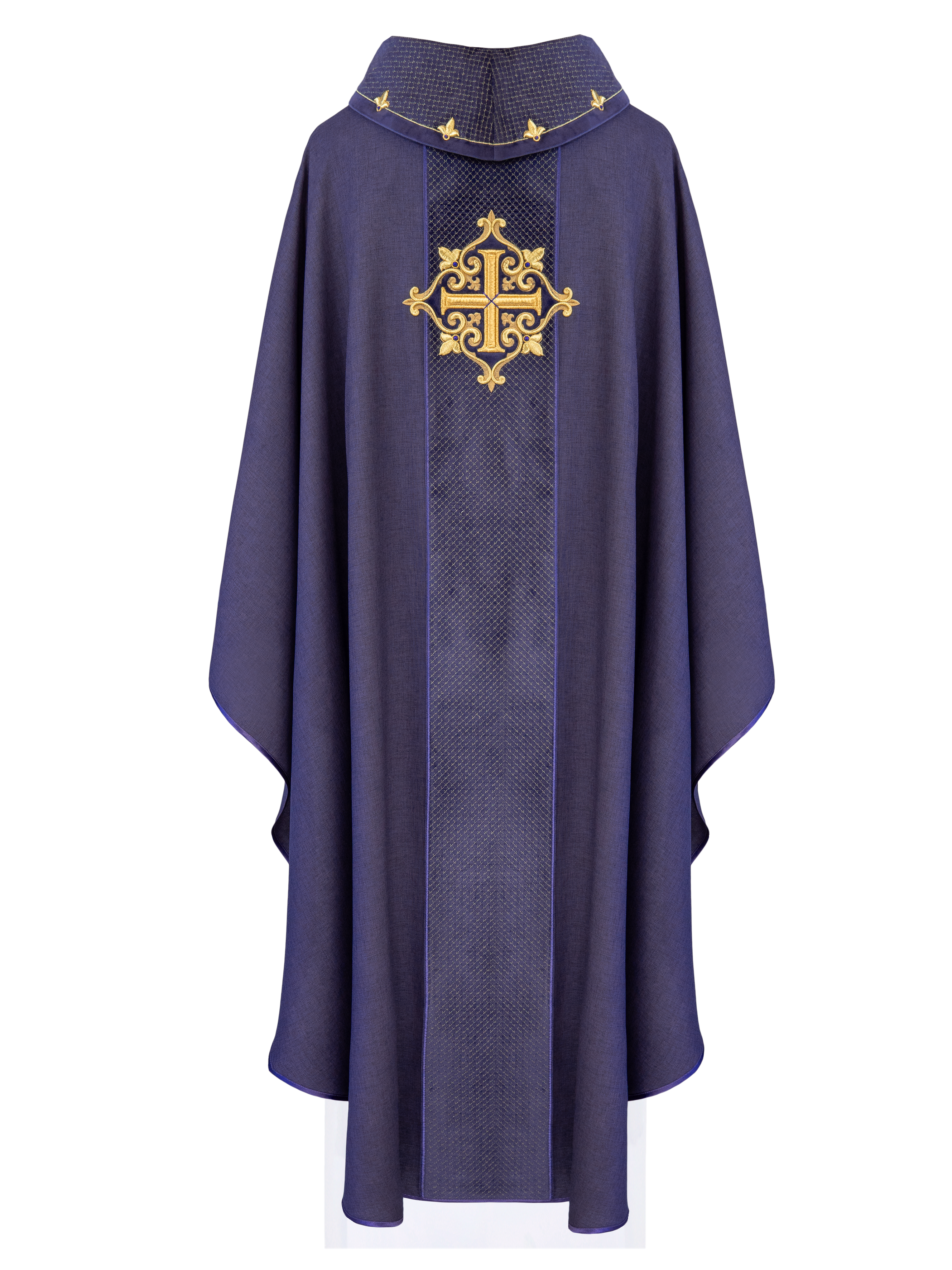 Chasuble embroidered on velvet with the symbol of the Purple Cross