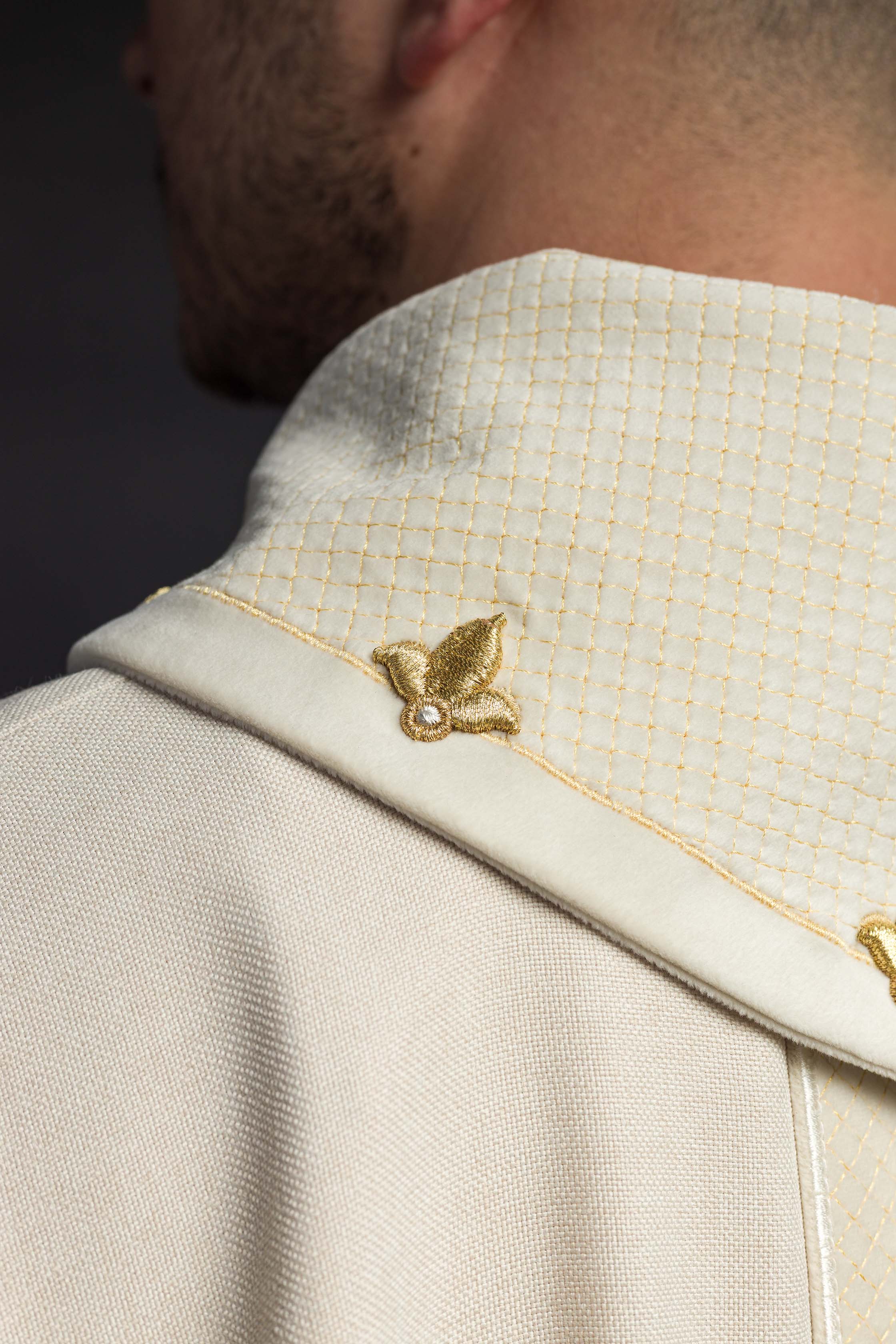 Chasuble embroidered on velvet with symbol Cross Ecru