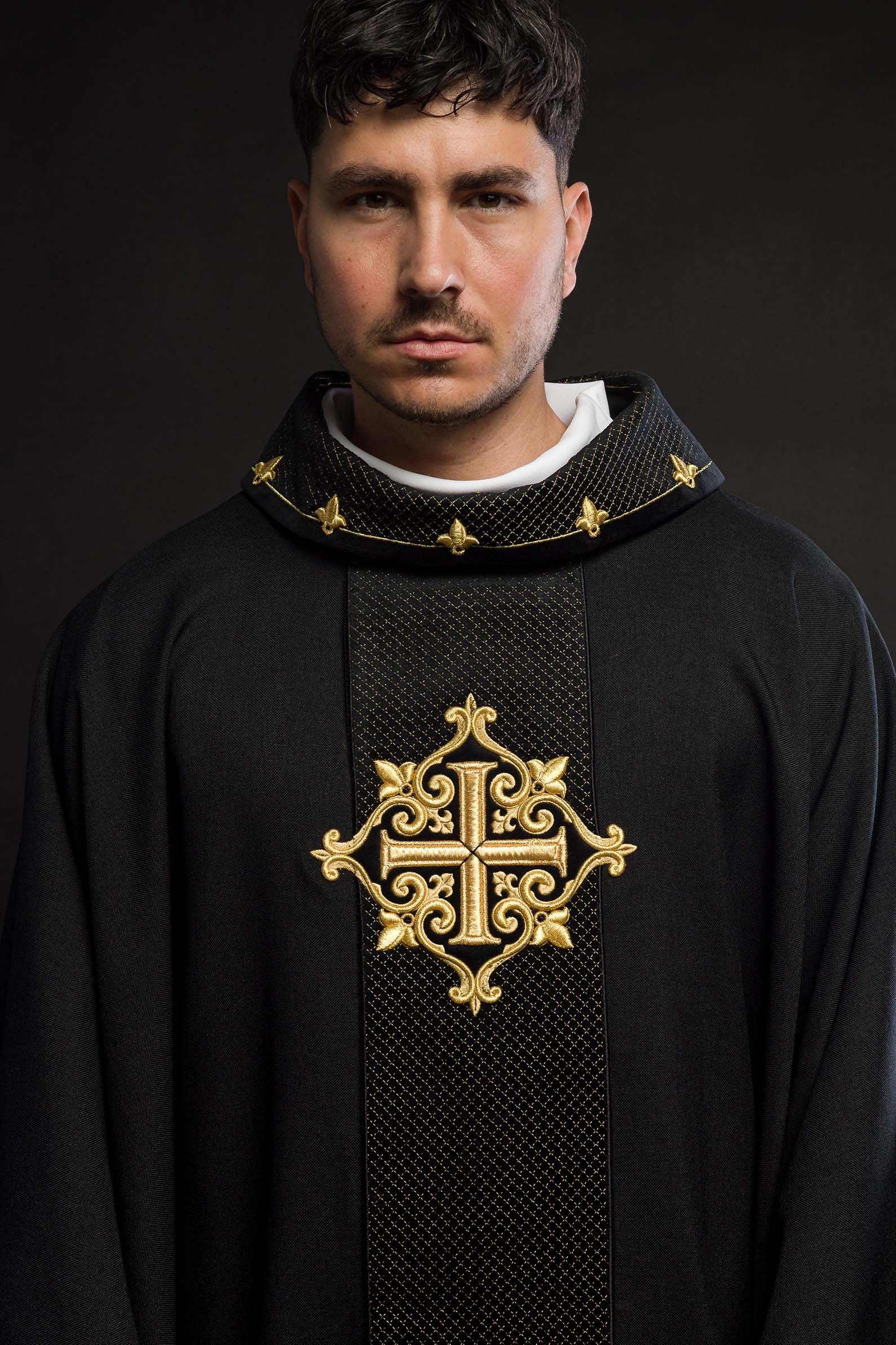 Chasuble embroidered on velvet with the symbol of the Black Cross