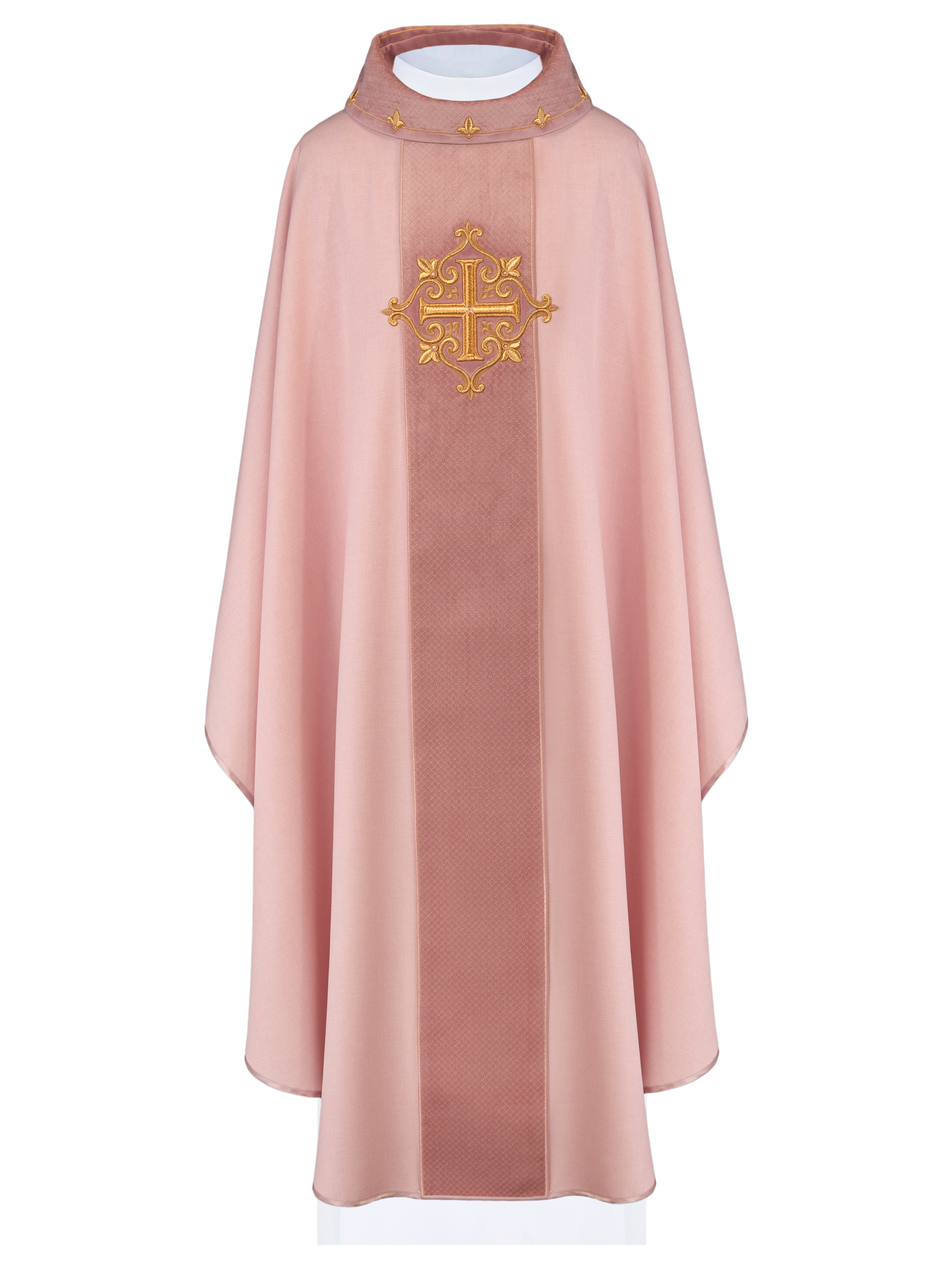 Chasuble embroidered on velvet with the symbol Cross Pink