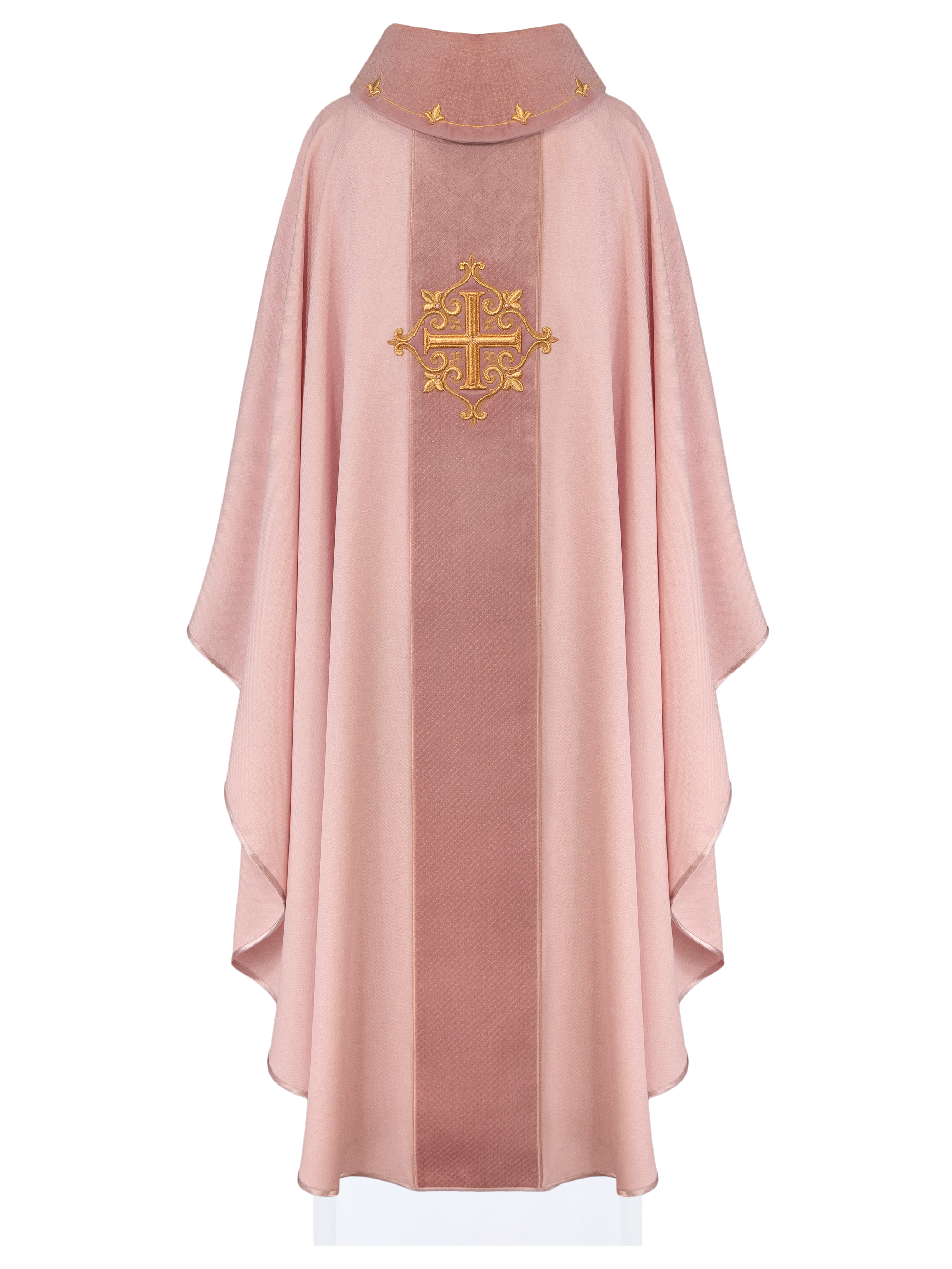 Chasuble embroidered on velvet with the symbol Cross Pink