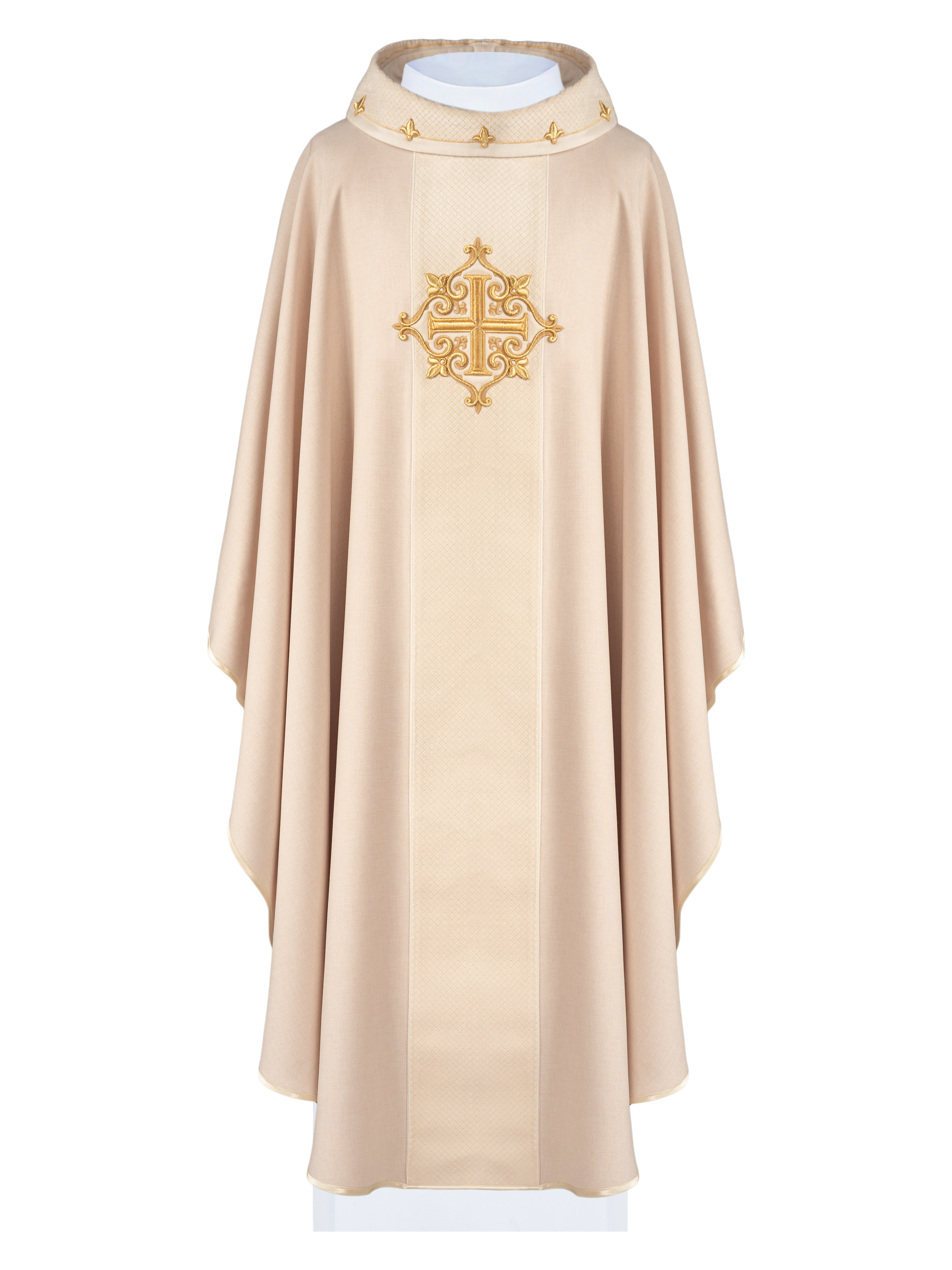 Chasuble embroidered on velvet with symbol Cross Ecru