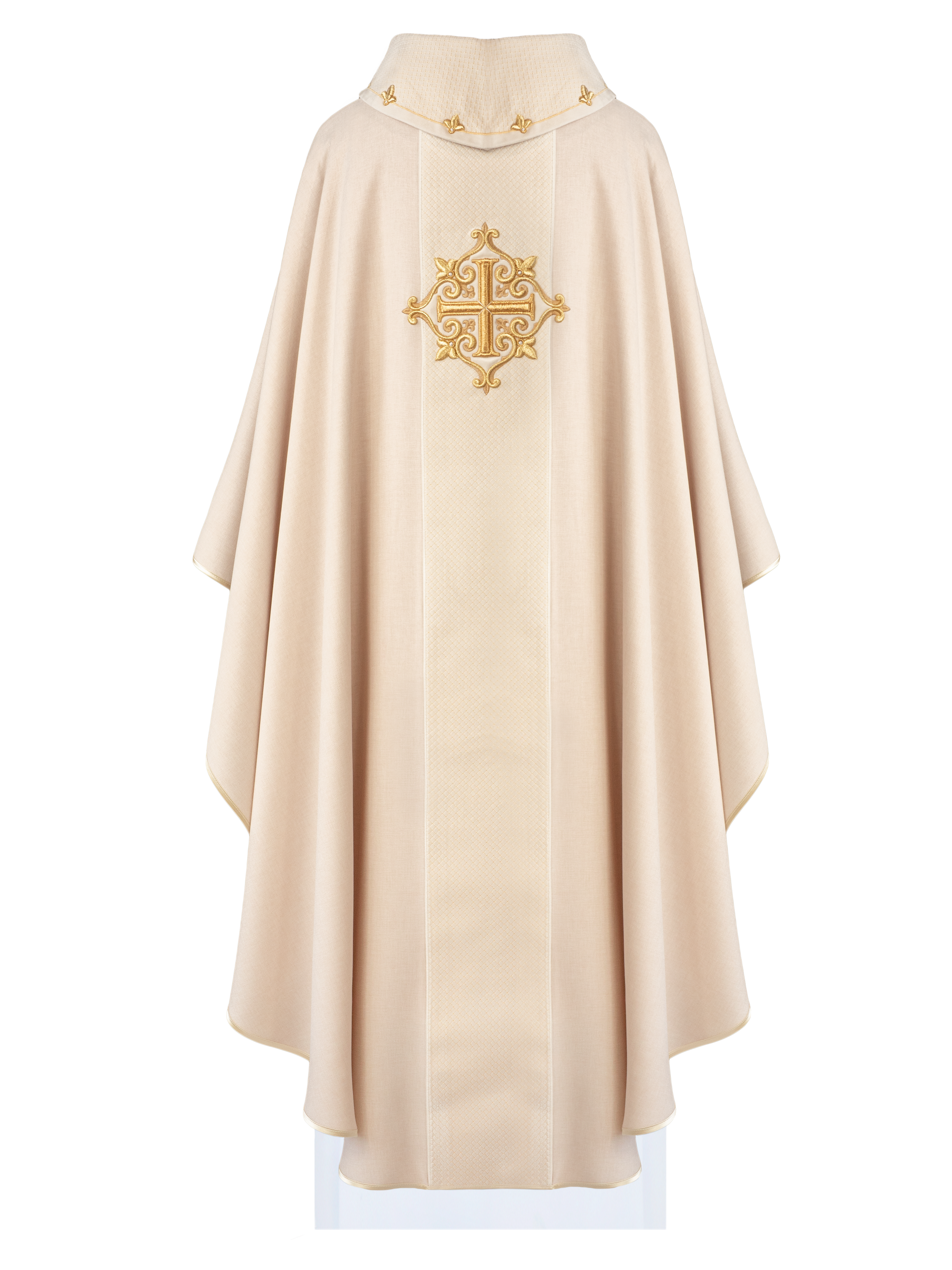 Chasuble embroidered on velvet with symbol Cross Ecru