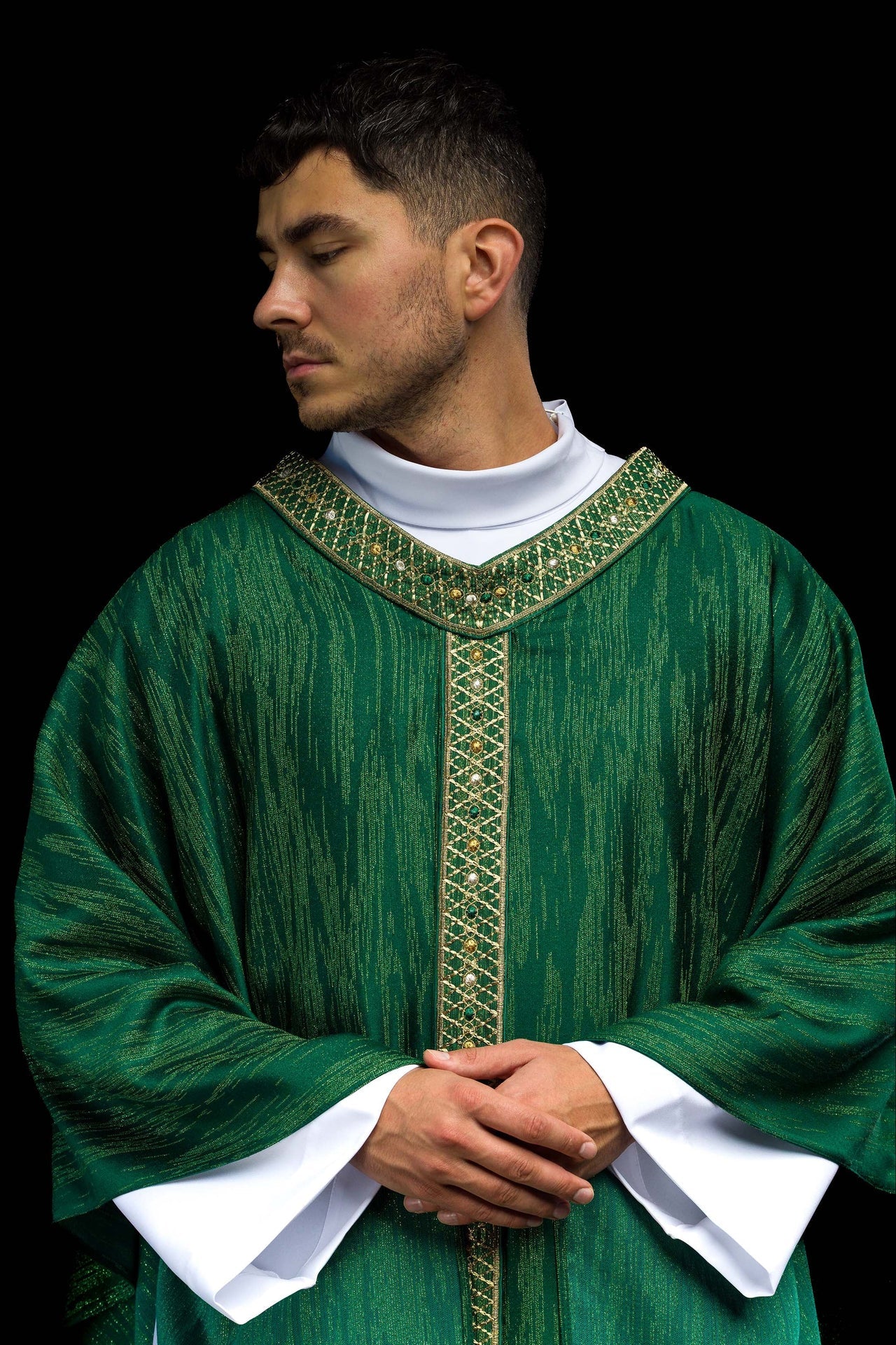 Green Chasuble with Embroidered Belt and Collar