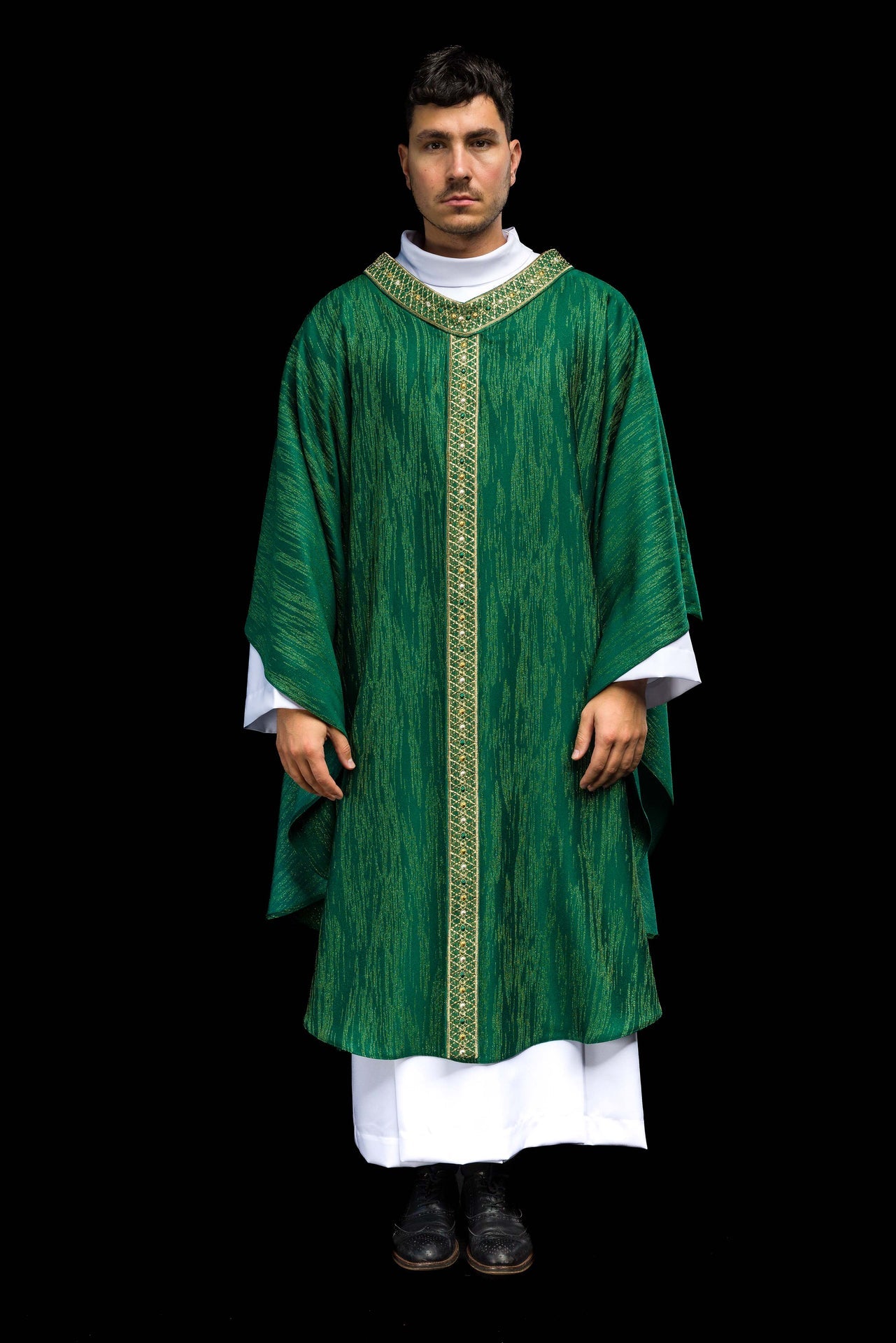 Green Chasuble with Embroidered Belt and Collar