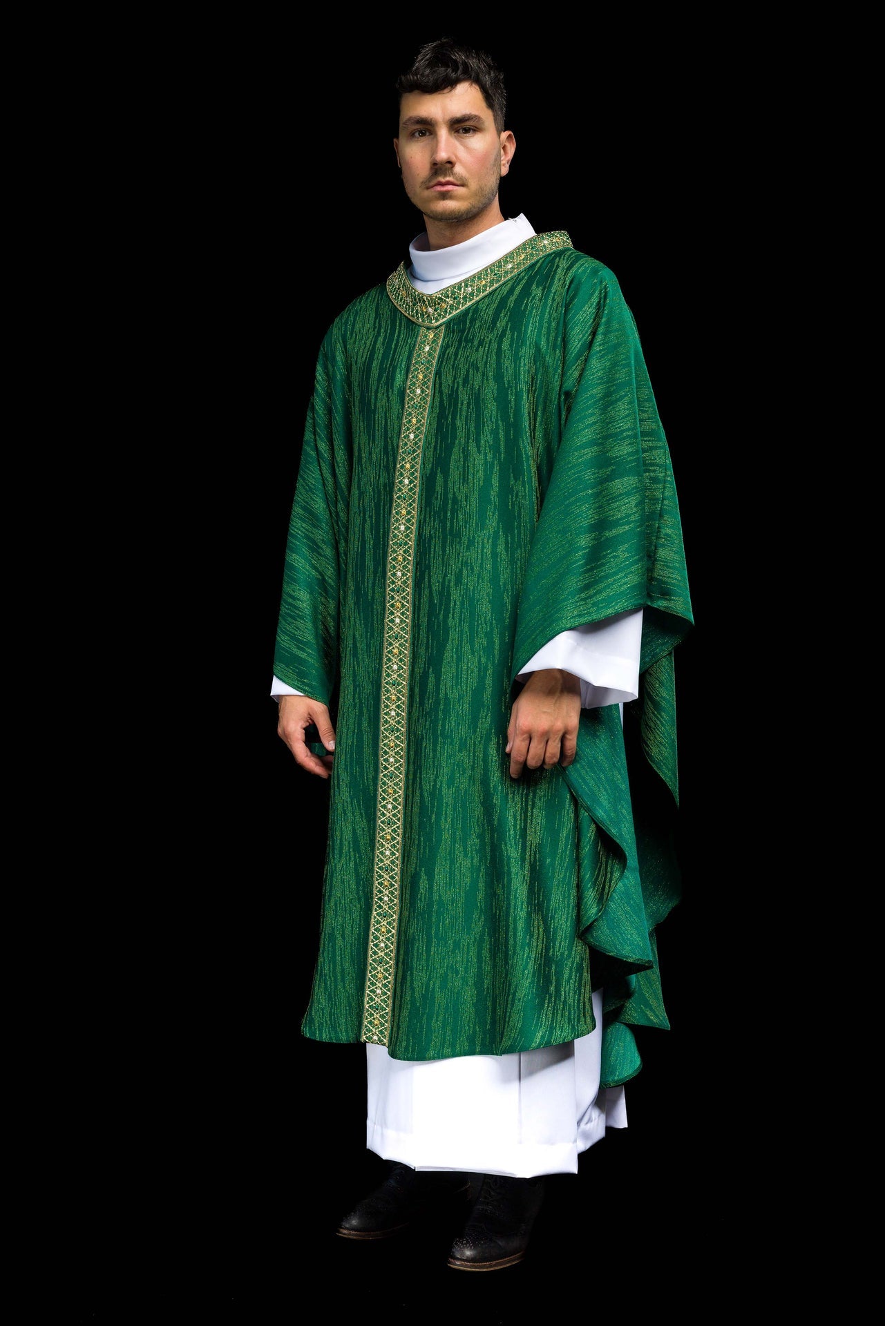 Green Chasuble with Embroidered Belt and Collar