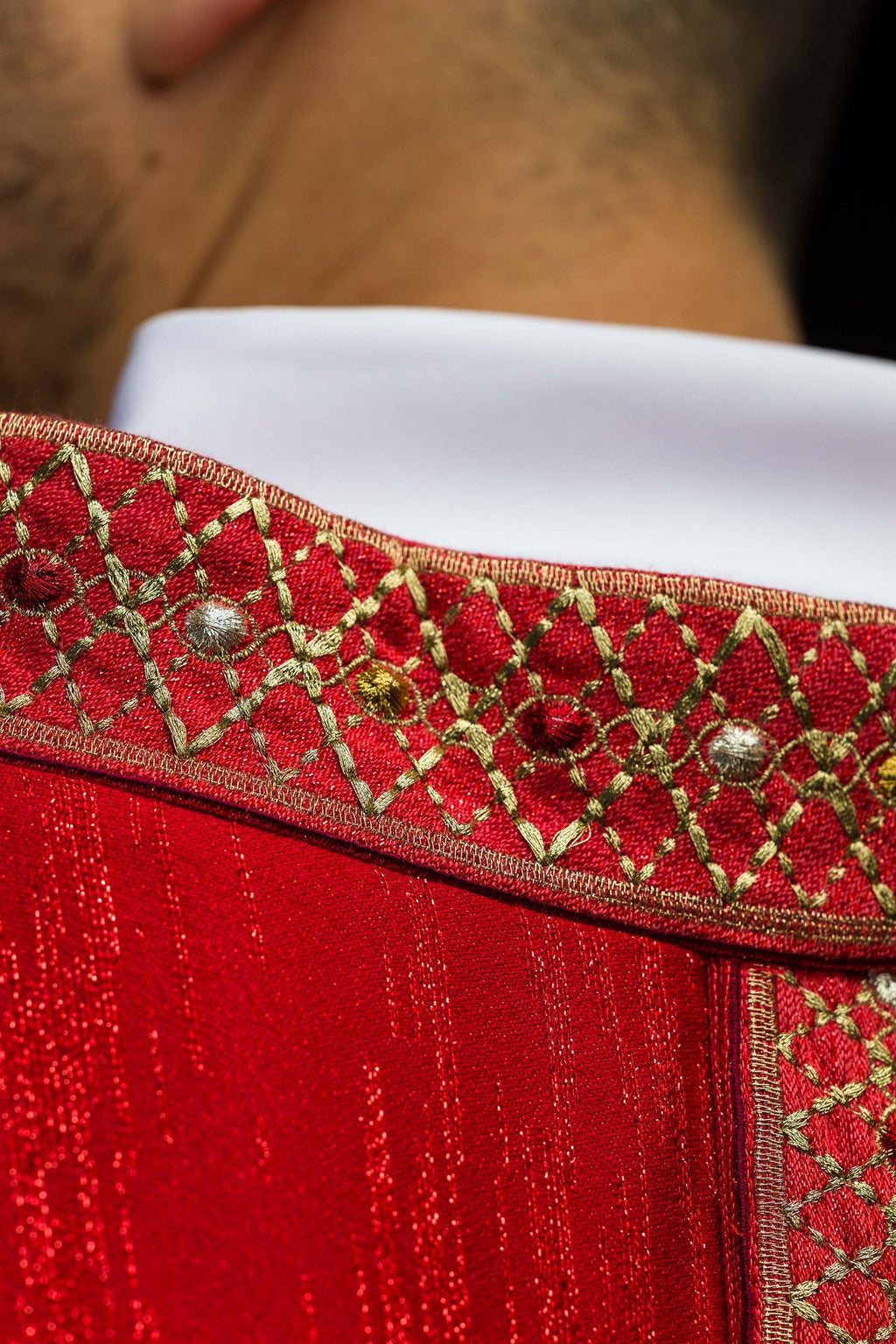 Red Chasuble with Embroidered Belt and Collar