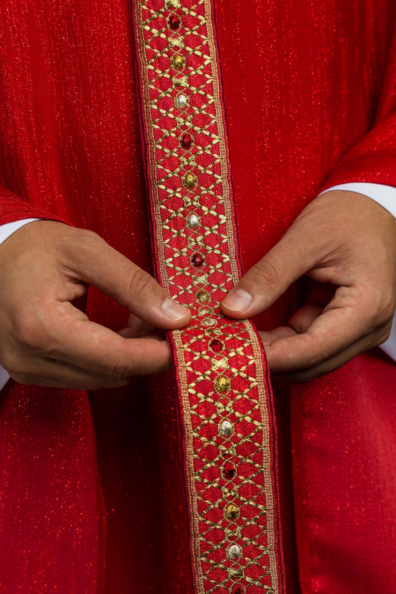 Red Chasuble with Embroidered Belt and Collar