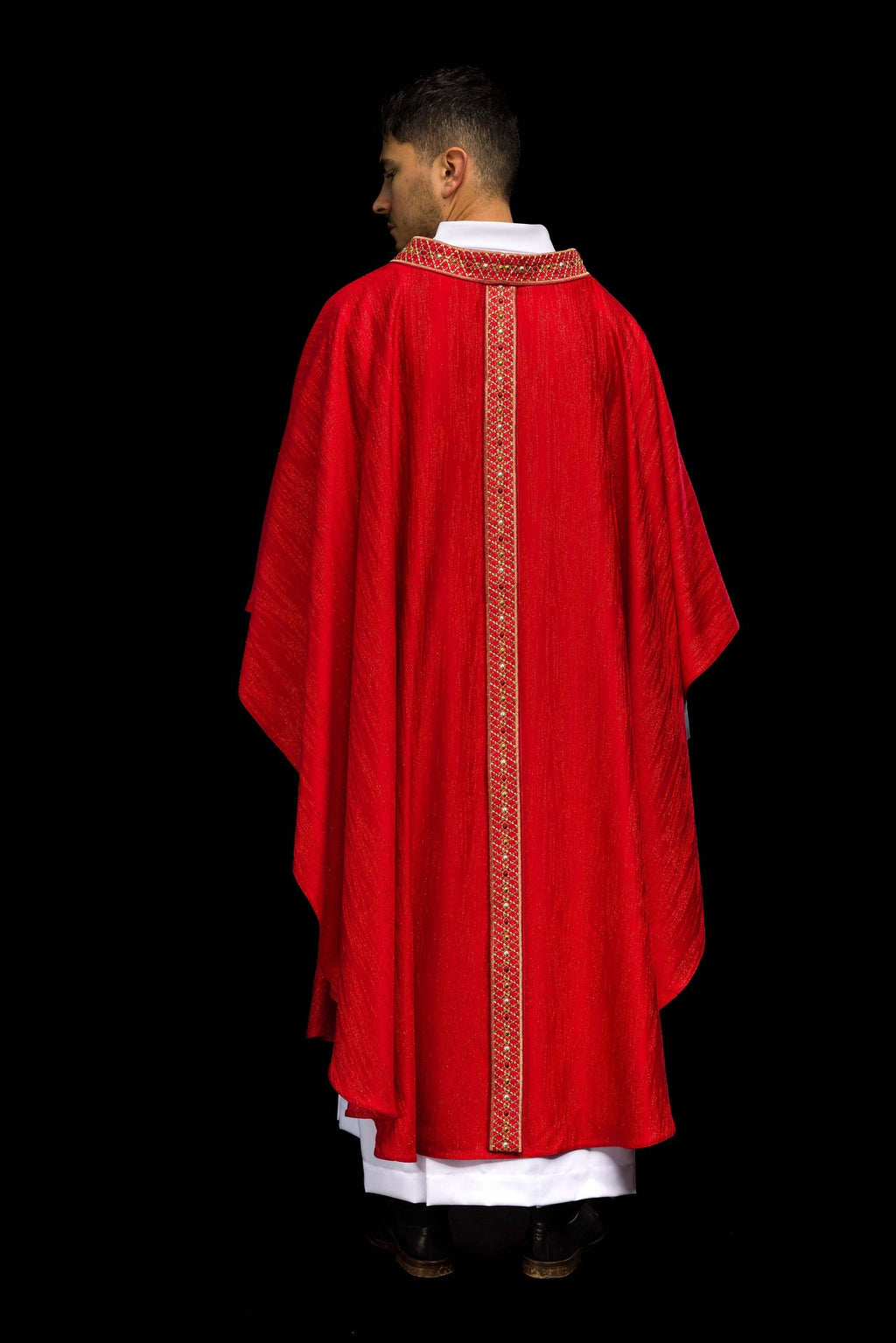 Red Chasuble with Embroidered Belt and Collar