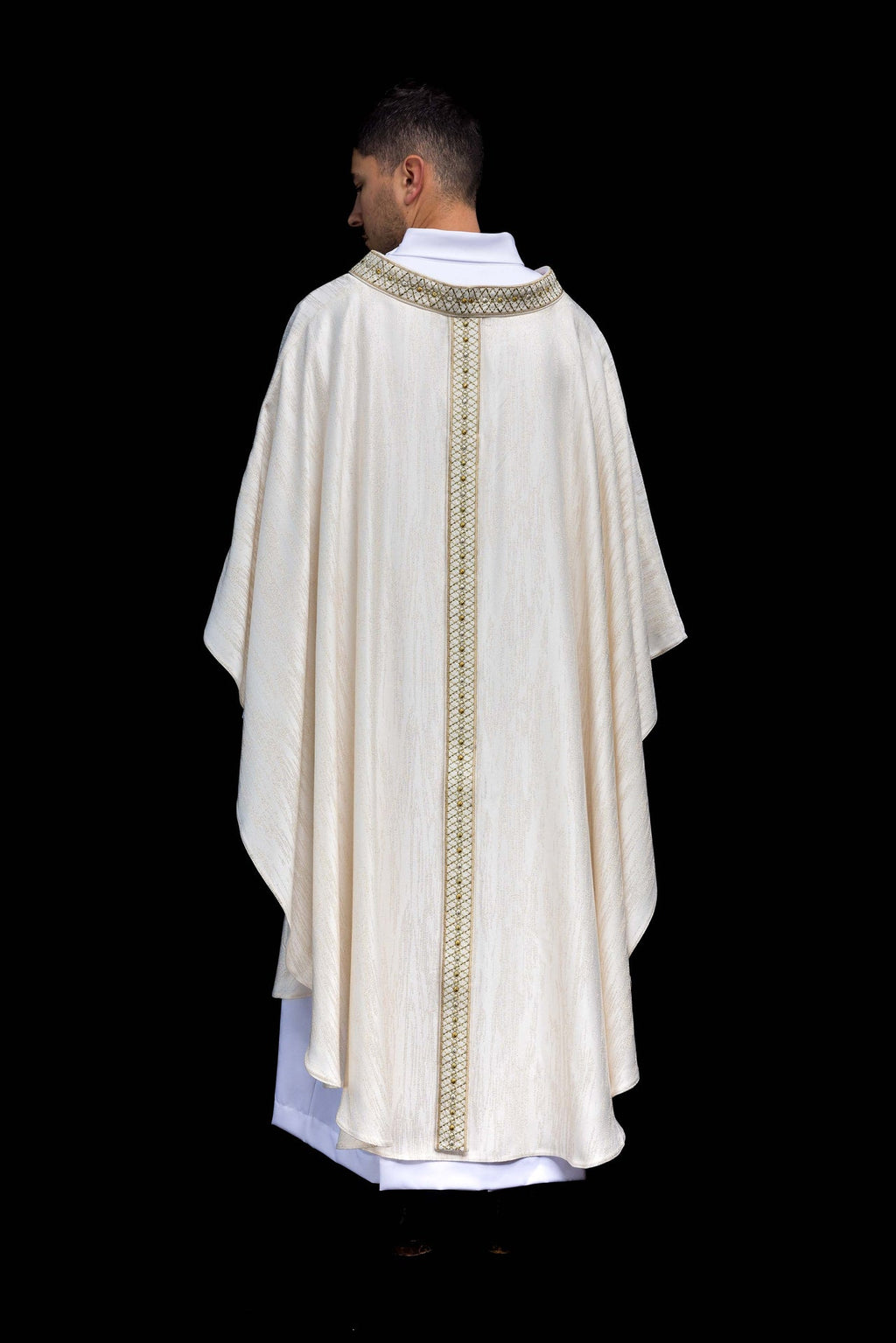 White Chasuble with Embroidered Belt and Collar