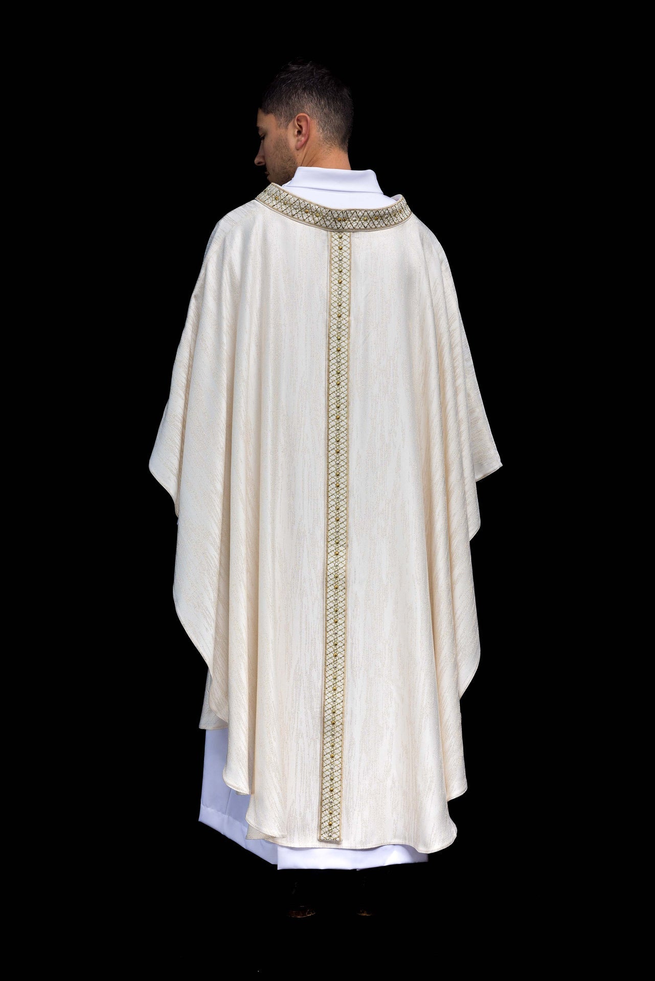 White Chasuble with Embroidered Belt and Collar