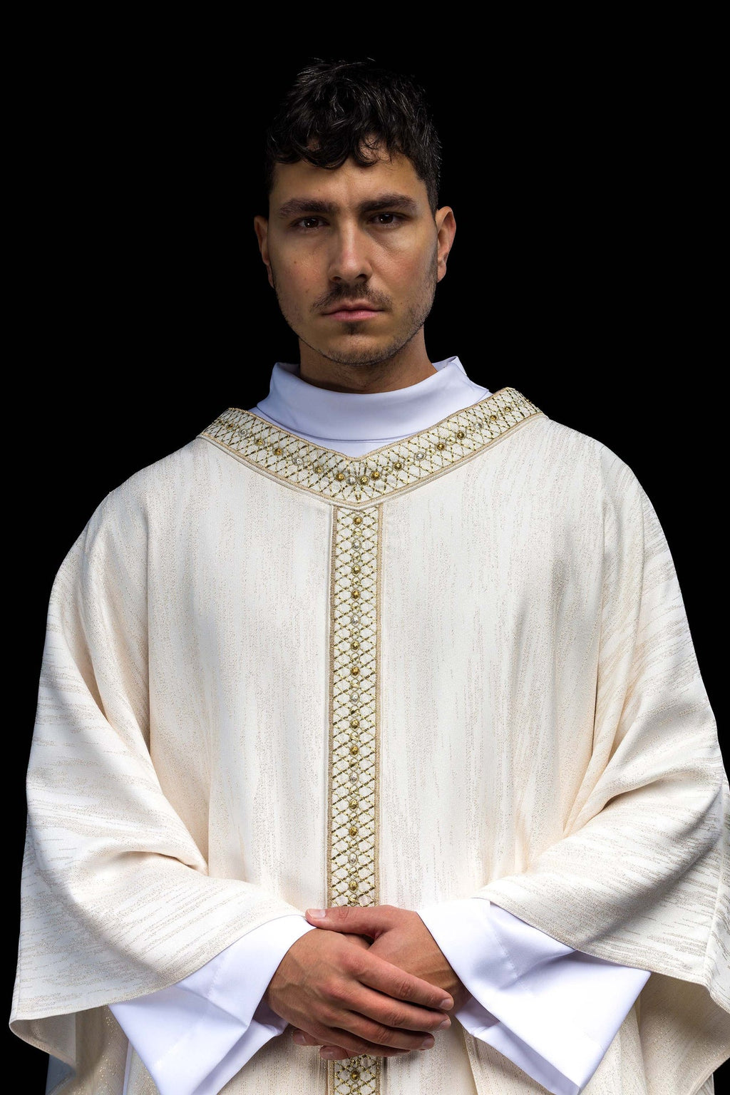 White Chasuble with Embroidered Belt and Collar