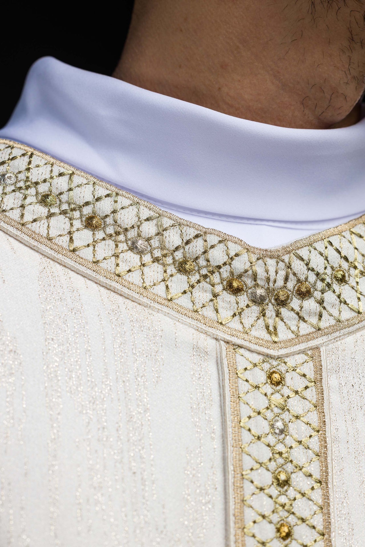 White Chasuble with Embroidered Belt and Collar
