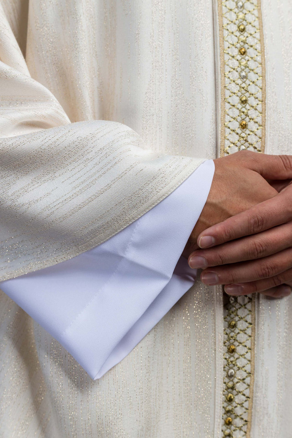 White Chasuble with Embroidered Belt and Collar