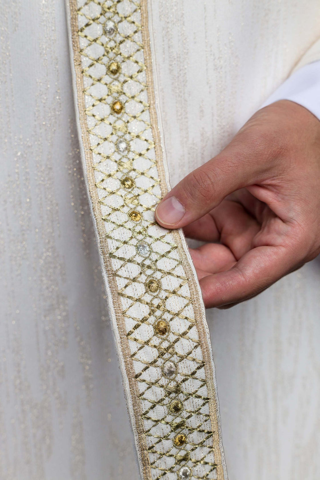 White Chasuble with Embroidered Belt and Collar