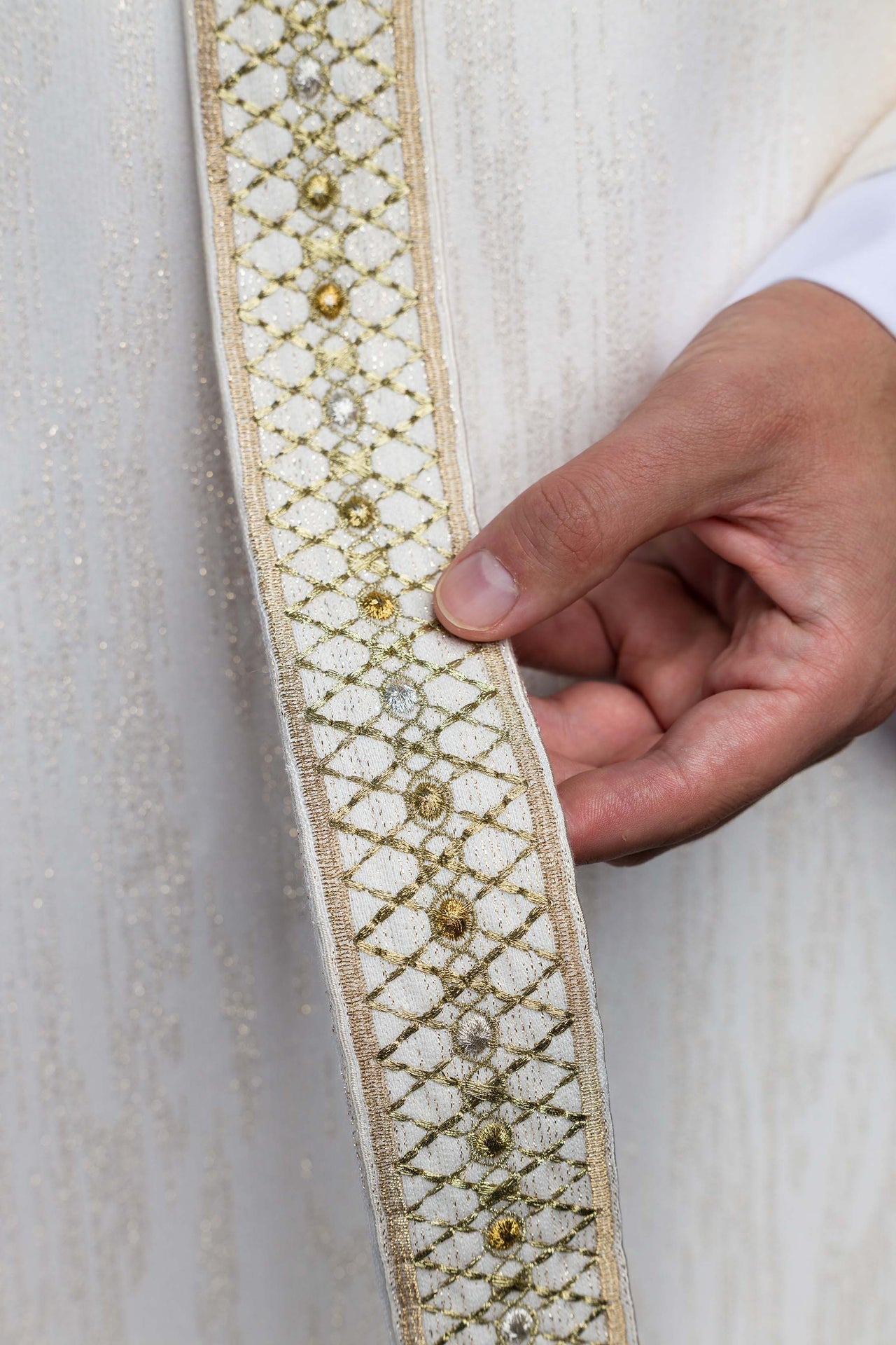 White Chasuble with Embroidered Belt and Collar