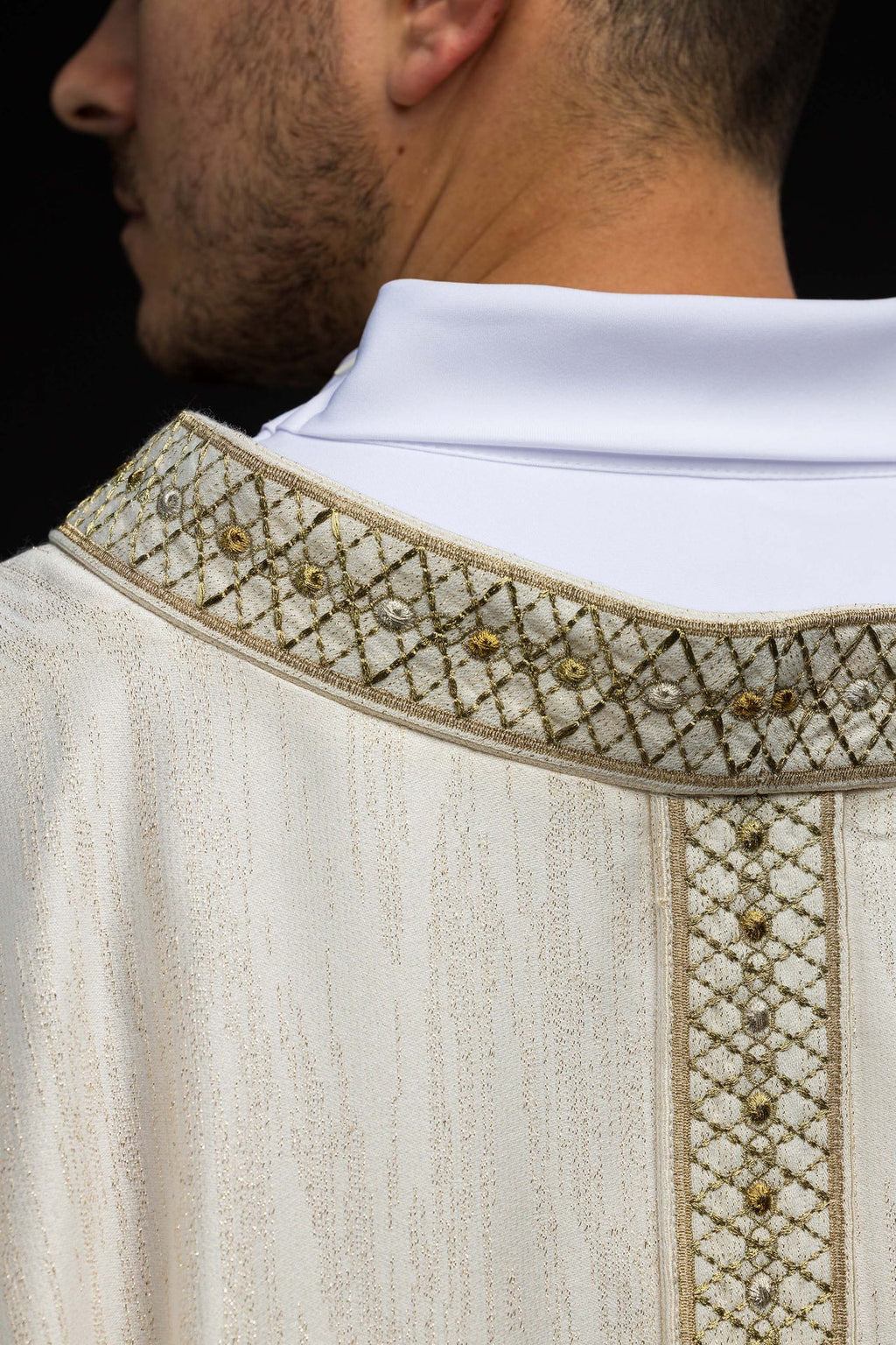 White Chasuble with Embroidered Belt and Collar