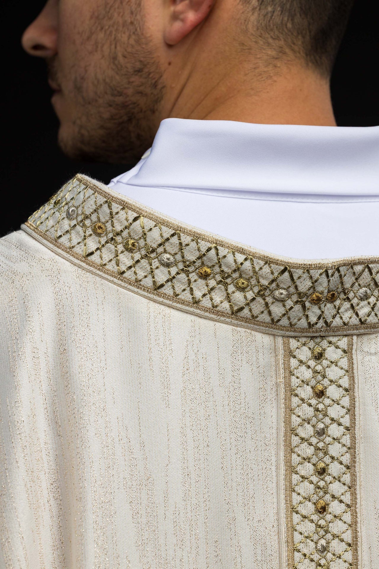 White Chasuble with Embroidered Belt and Collar