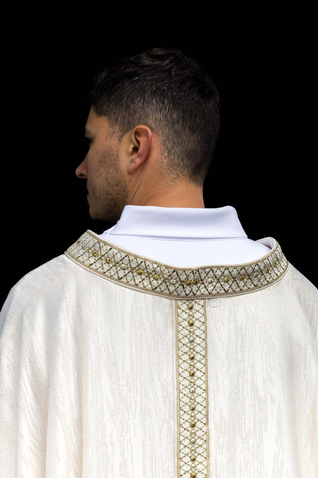 White Chasuble with Embroidered Belt and Collar