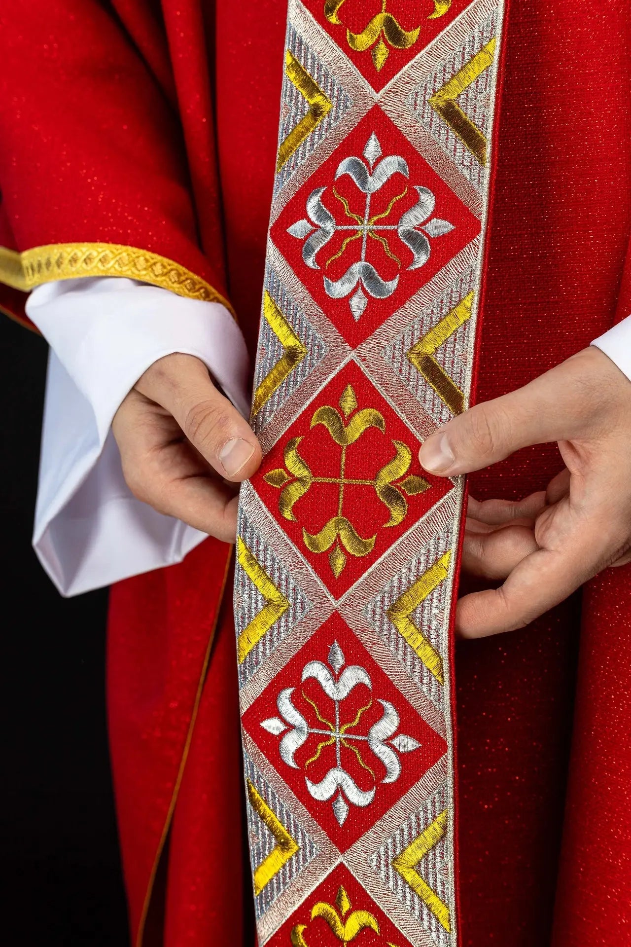 Red Chasuble Set with Embroidered Orphrey