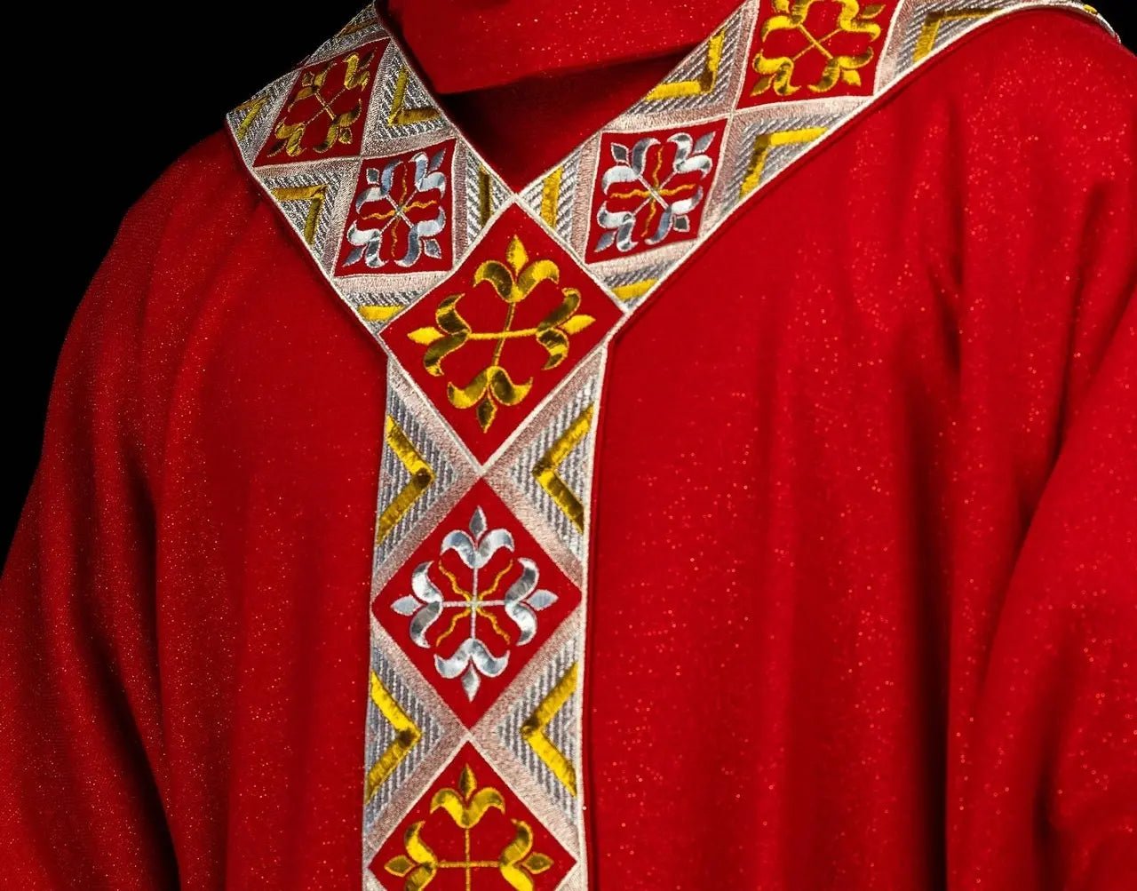 Red Chasuble Set with Embroidered Orphrey