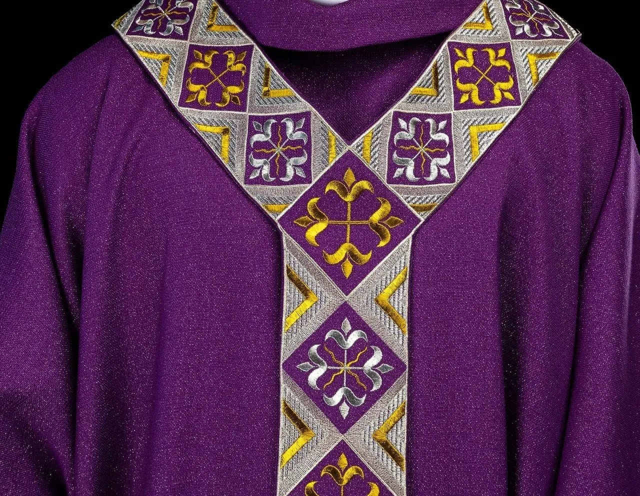 Purple Chasuble Set with Embroidered Orphrey