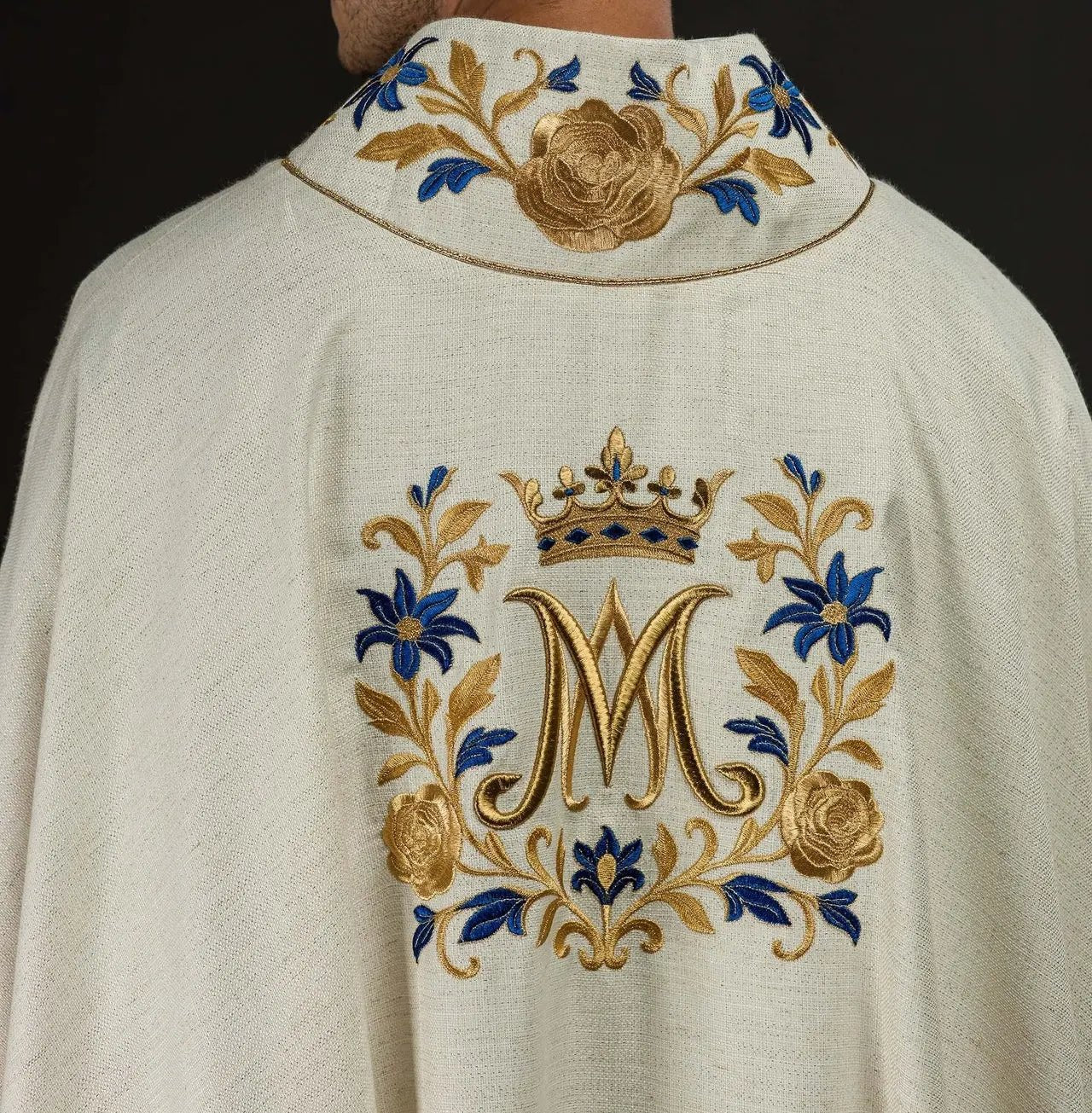 Embroidered Chasuble with Marian Motif – Ecru