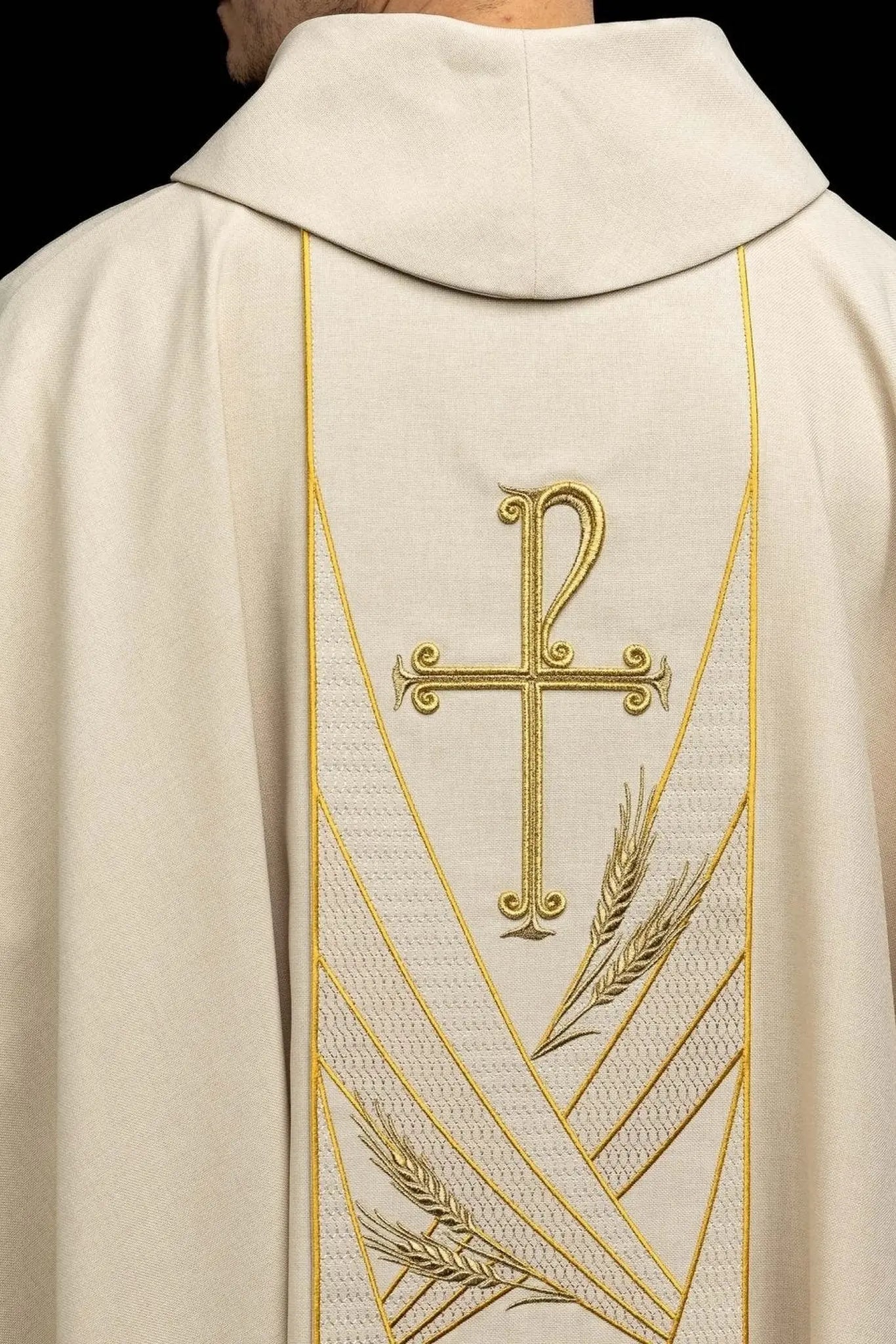 Ecru Chasuble with Embroidered PAX Band