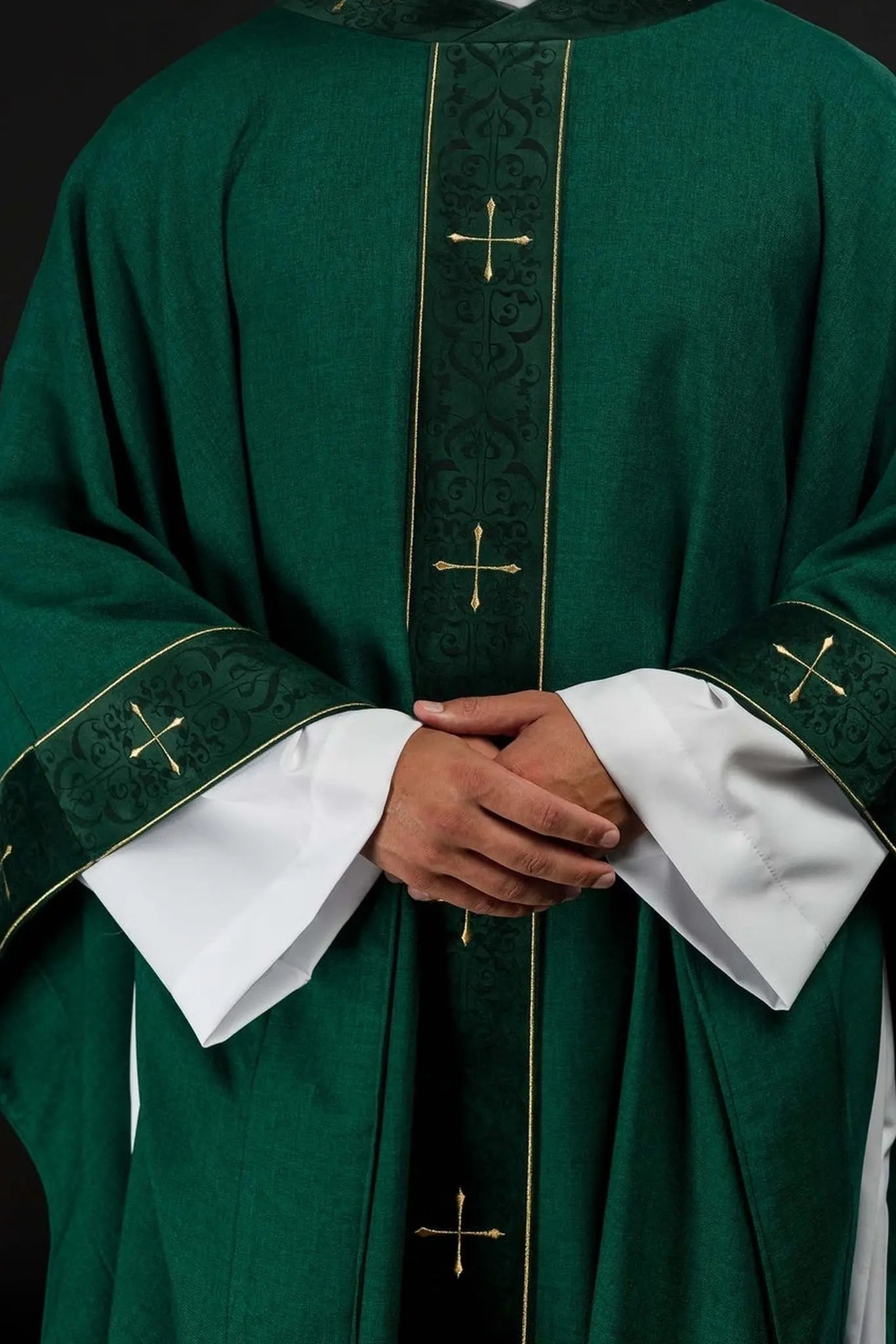 Green Chasuble with Embroidered Band and Cross-Embroidered Collar