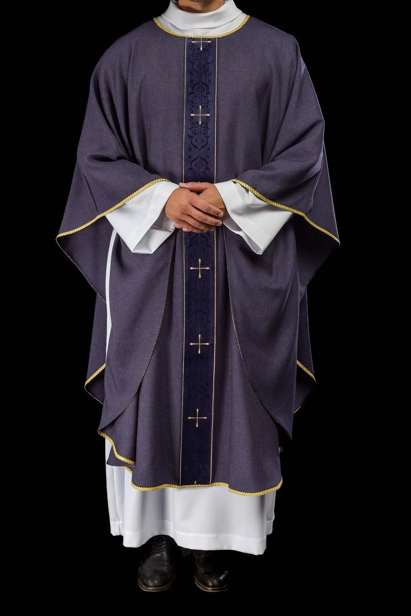 Purple Chasuble with Embroidered Band and Cross Motif