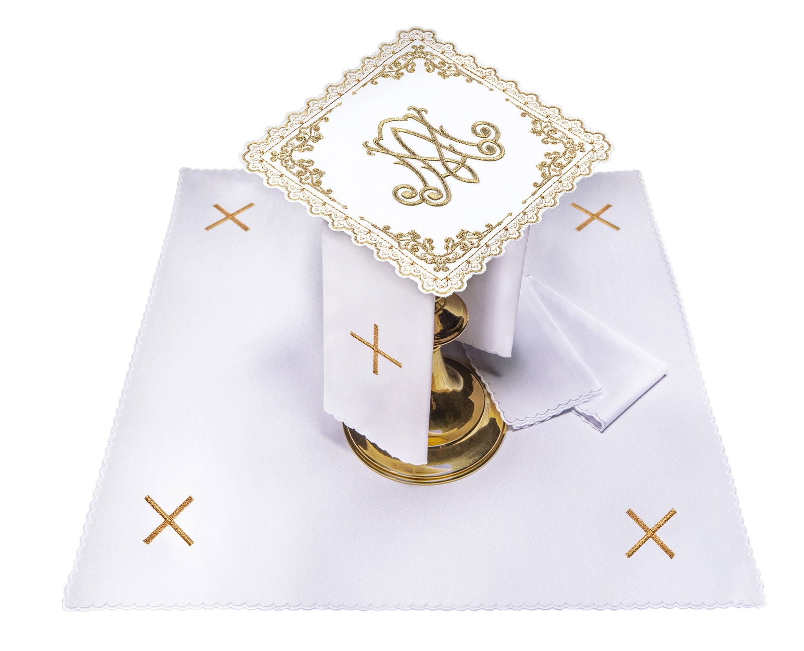 Liturgiczny komplet kielichowy z haftowanym motywem Maryjnym - ORNATY.PL