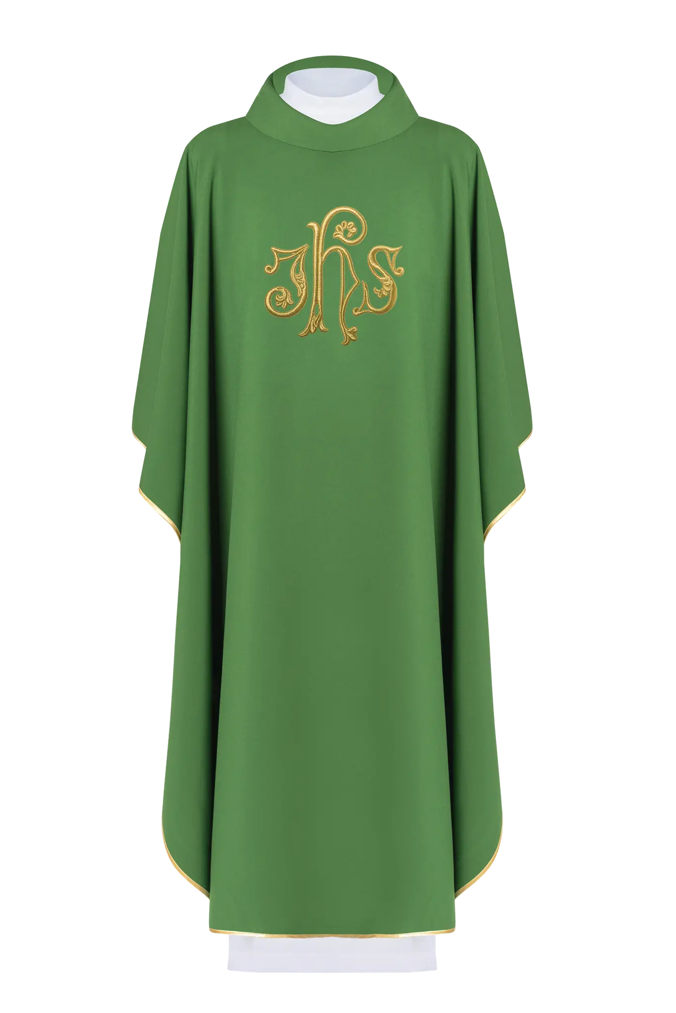 Embroidered chasuble with IHS symbol Green