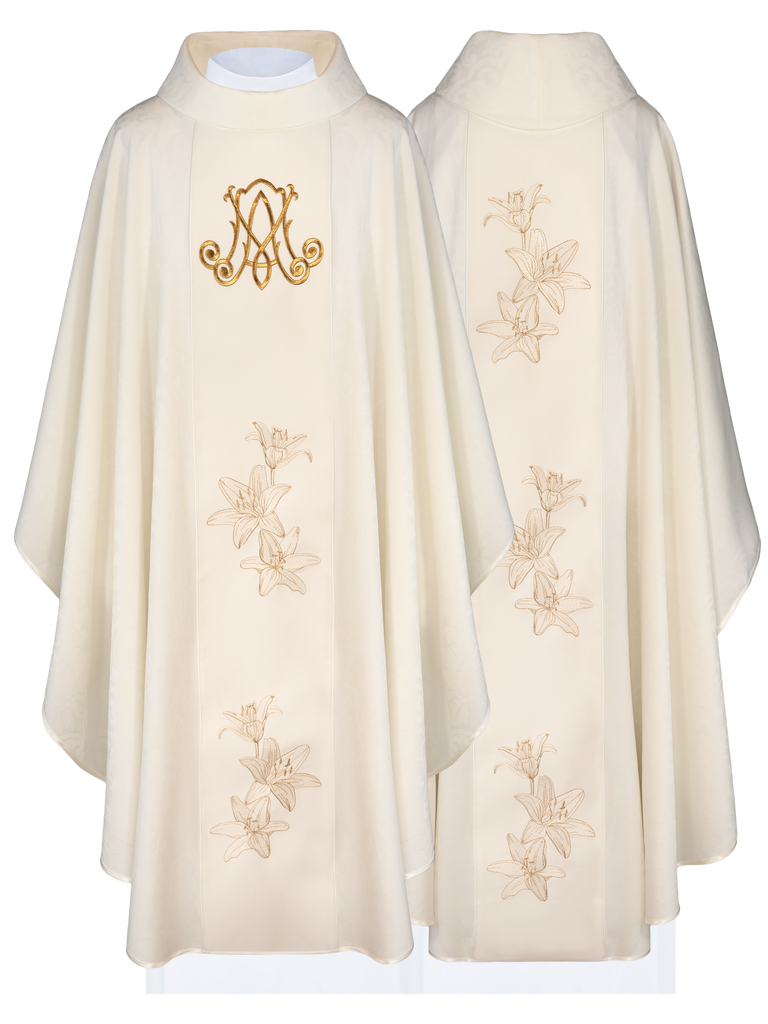 Maryjny Ornat liturgiczny z haftowanymi liliami