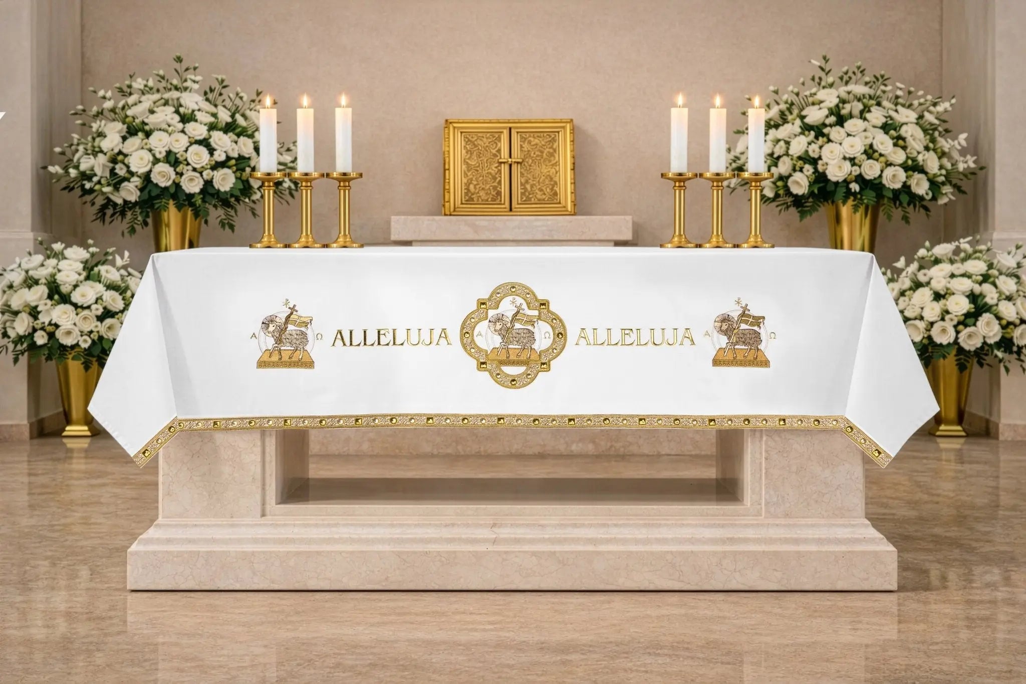 Easter Altar Cloth with Paschal Lamb and Alleluia Embroidery