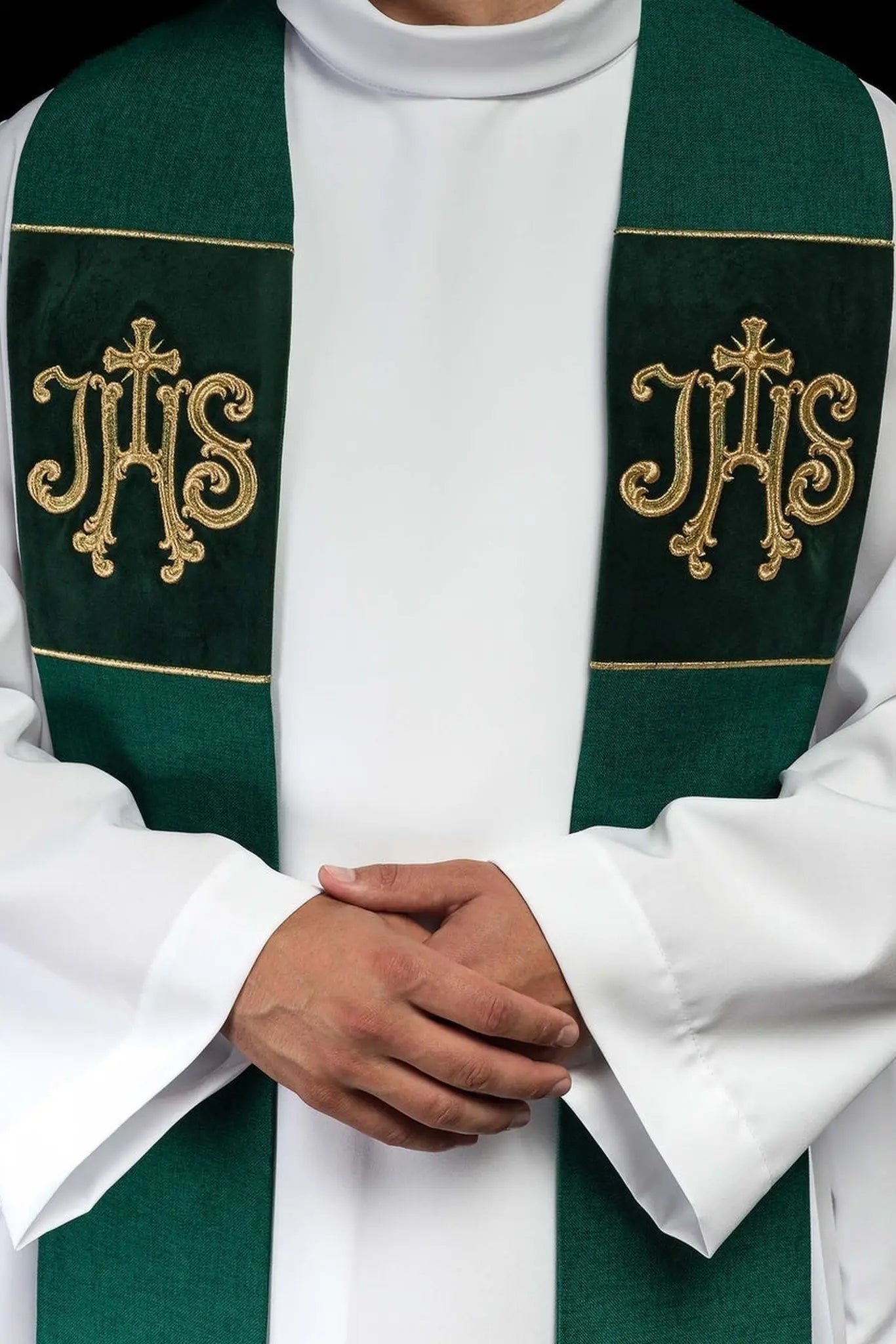 Green Velvet Stole with Embroidered IHS Motif