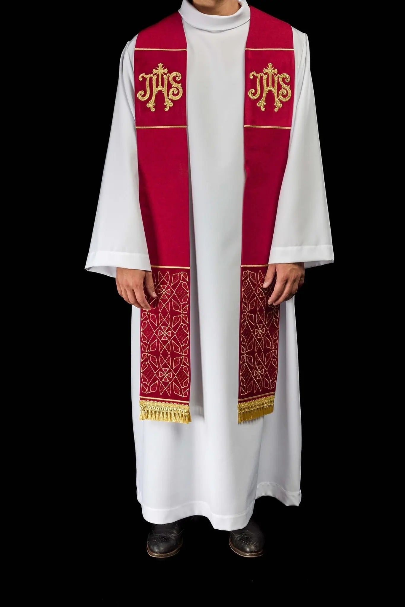 Red Velvet Embroidered Stole with IHS Motif